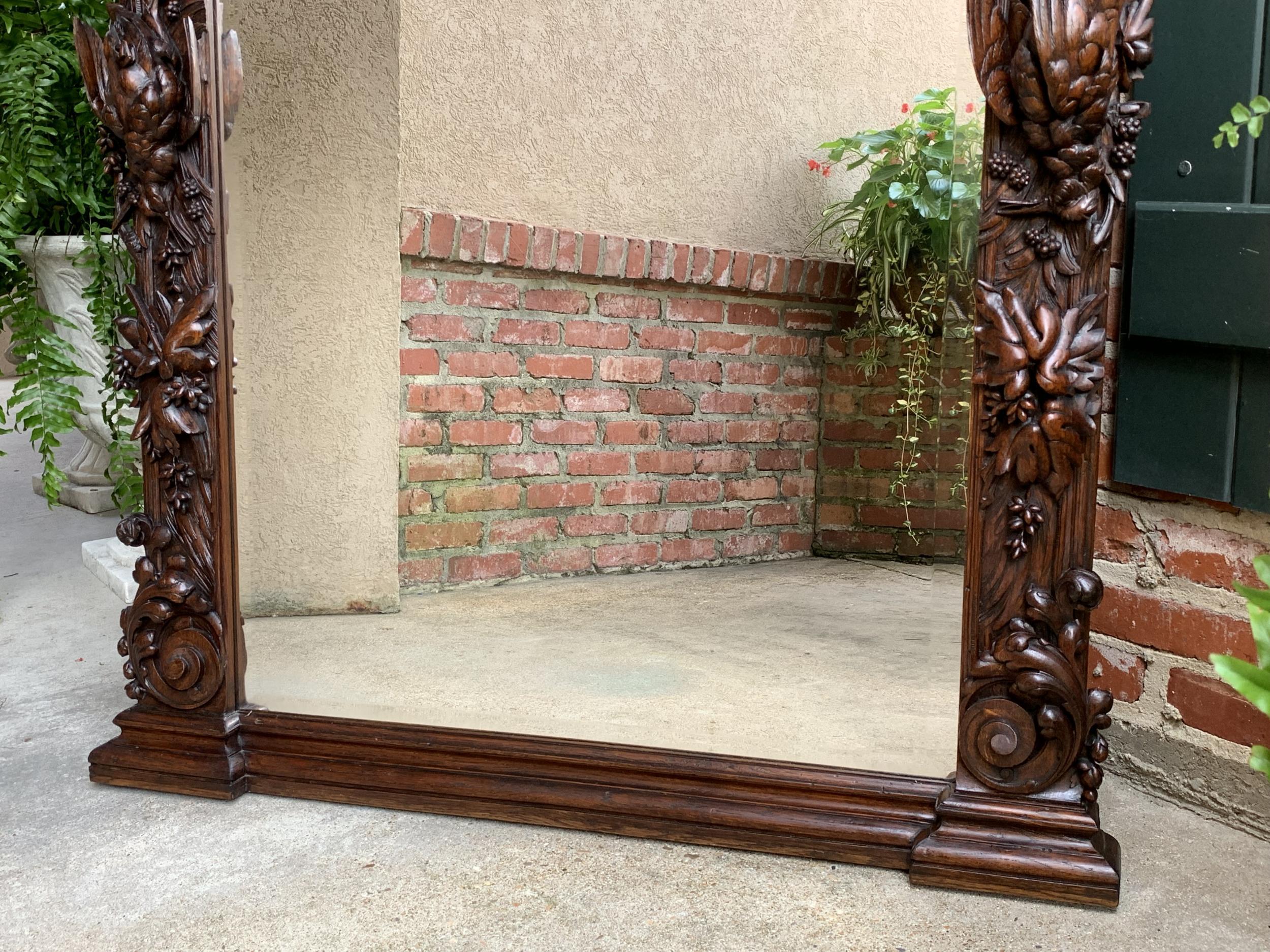 Antique French Carved Oak Hunt Hound Pheasant Pier Mantel Mirror Black Forest 5