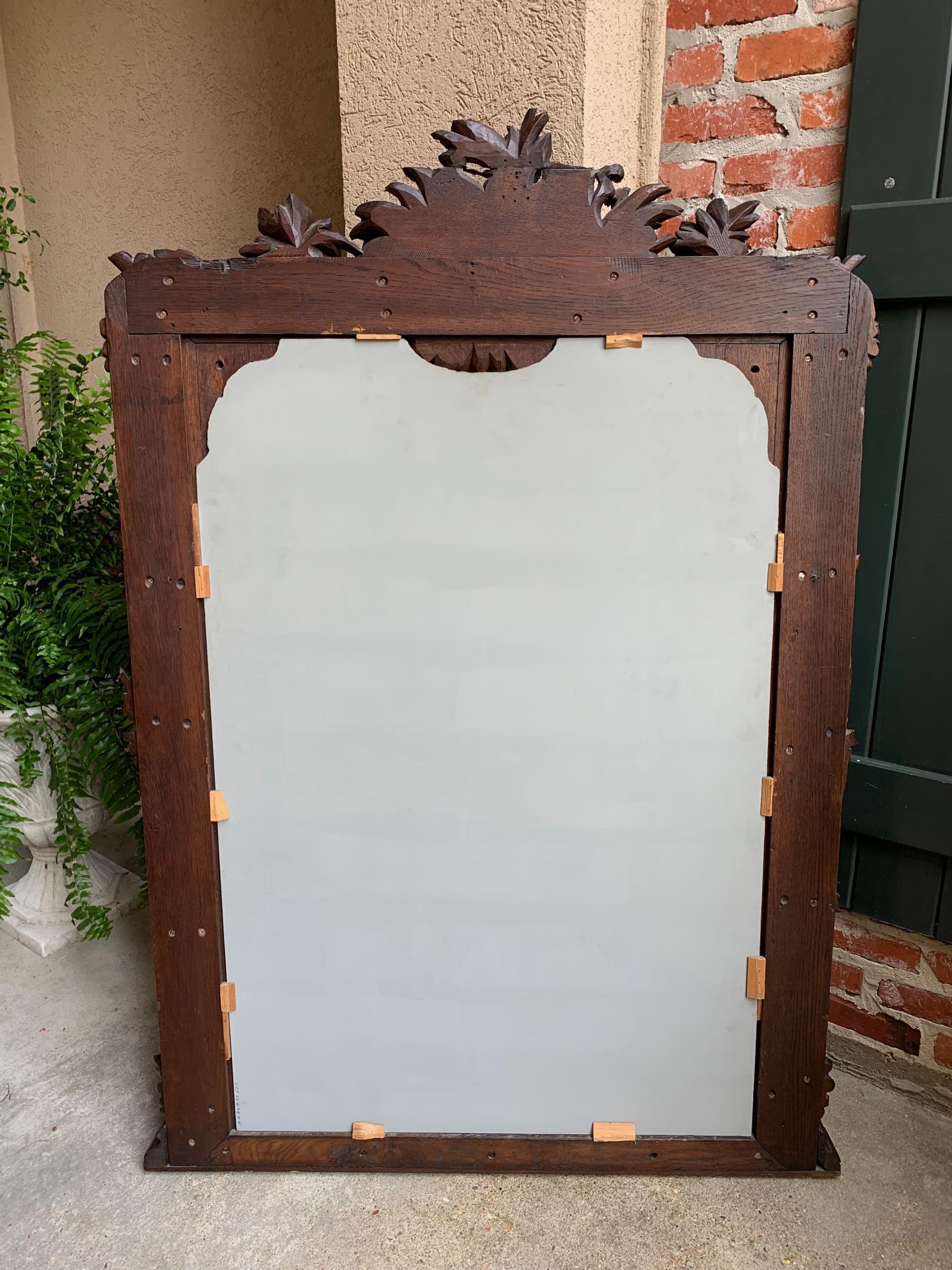Antique French Carved Oak Hunt Hound Pheasant Pier Mantel Mirror Black Forest 7