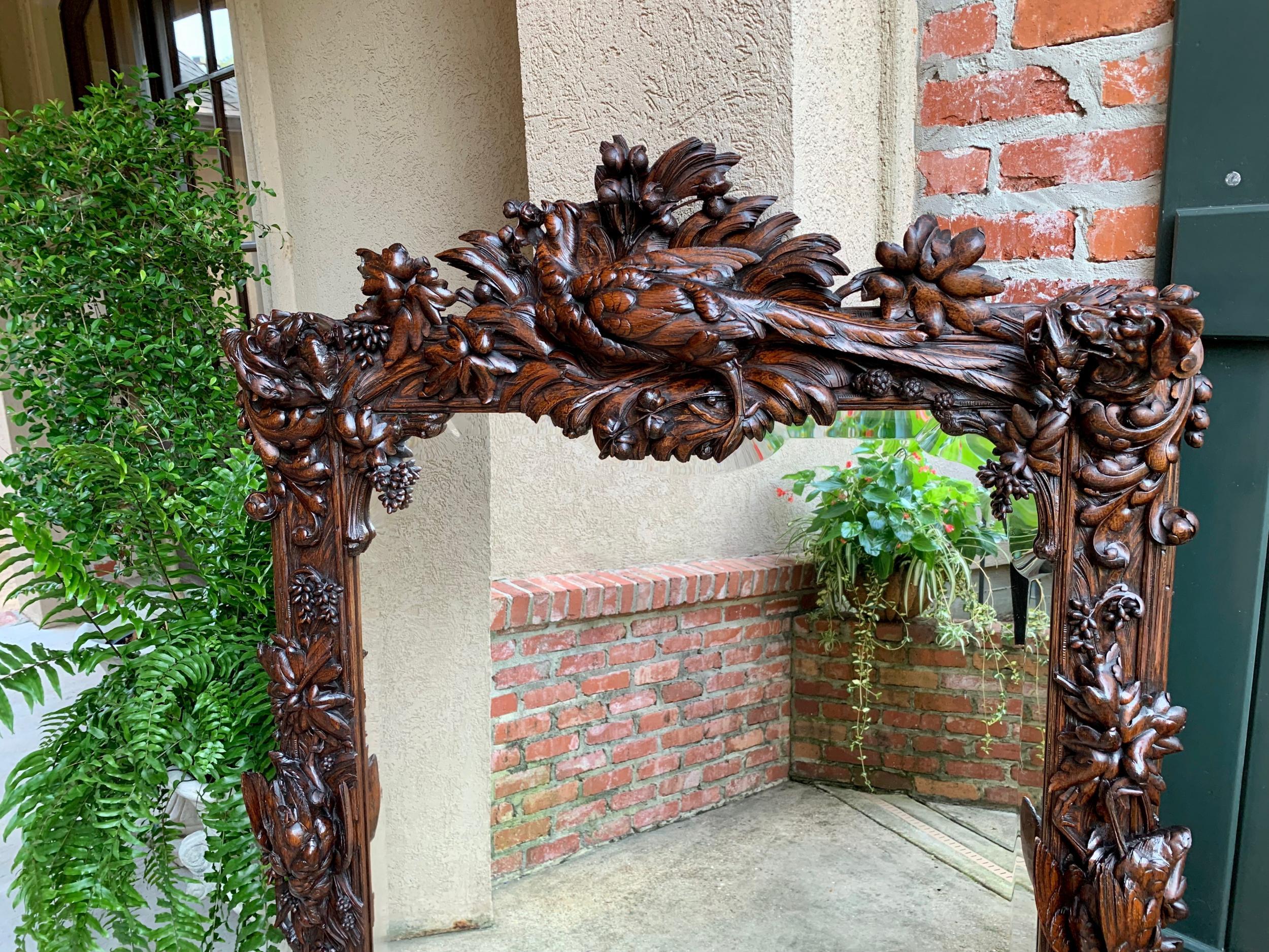 Antique French Carved Oak Hunt Hound Pheasant Pier Mantel Mirror Black Forest 10