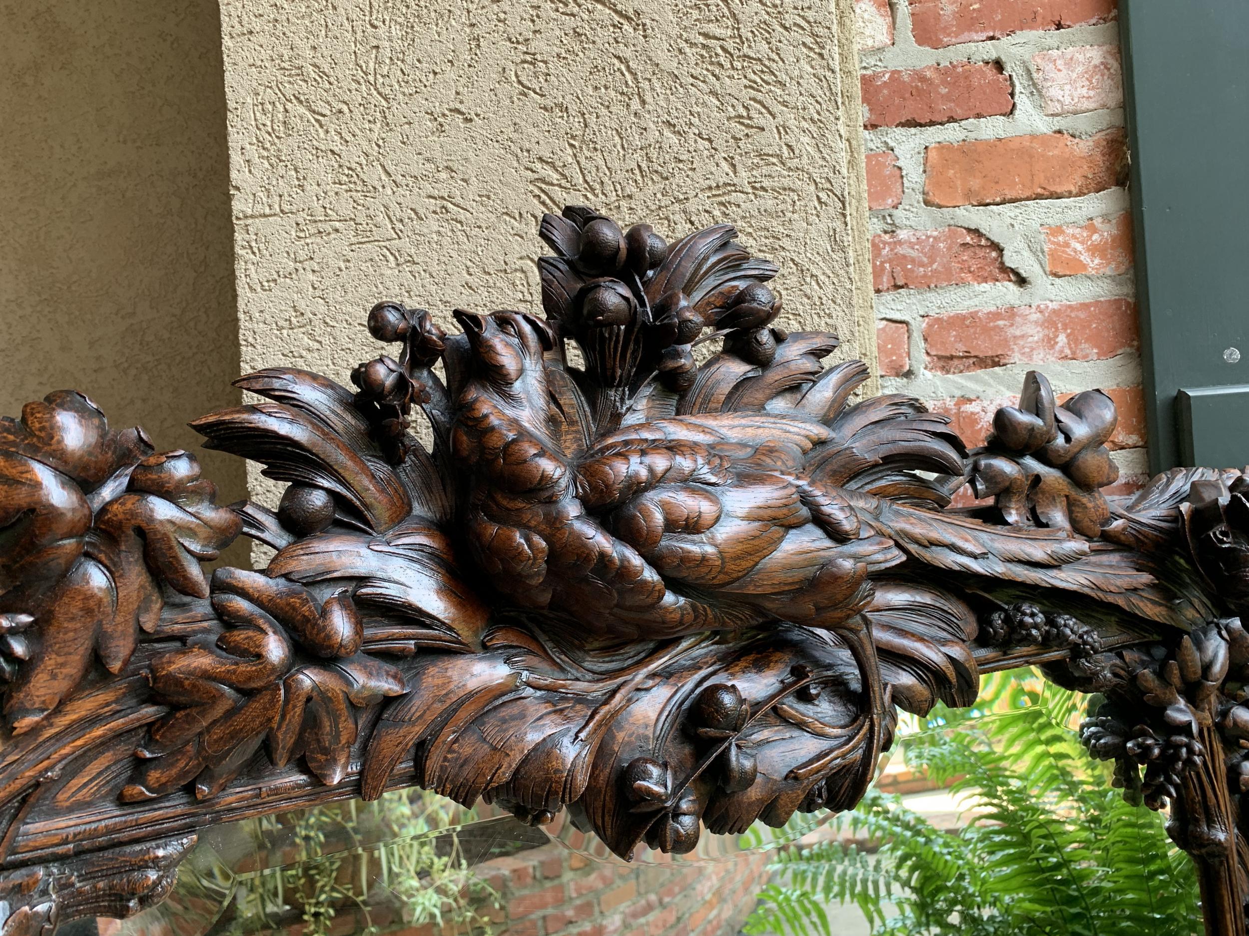 Antique French Carved Oak Hunt Hound Pheasant Pier Mantel Mirror Black Forest 11