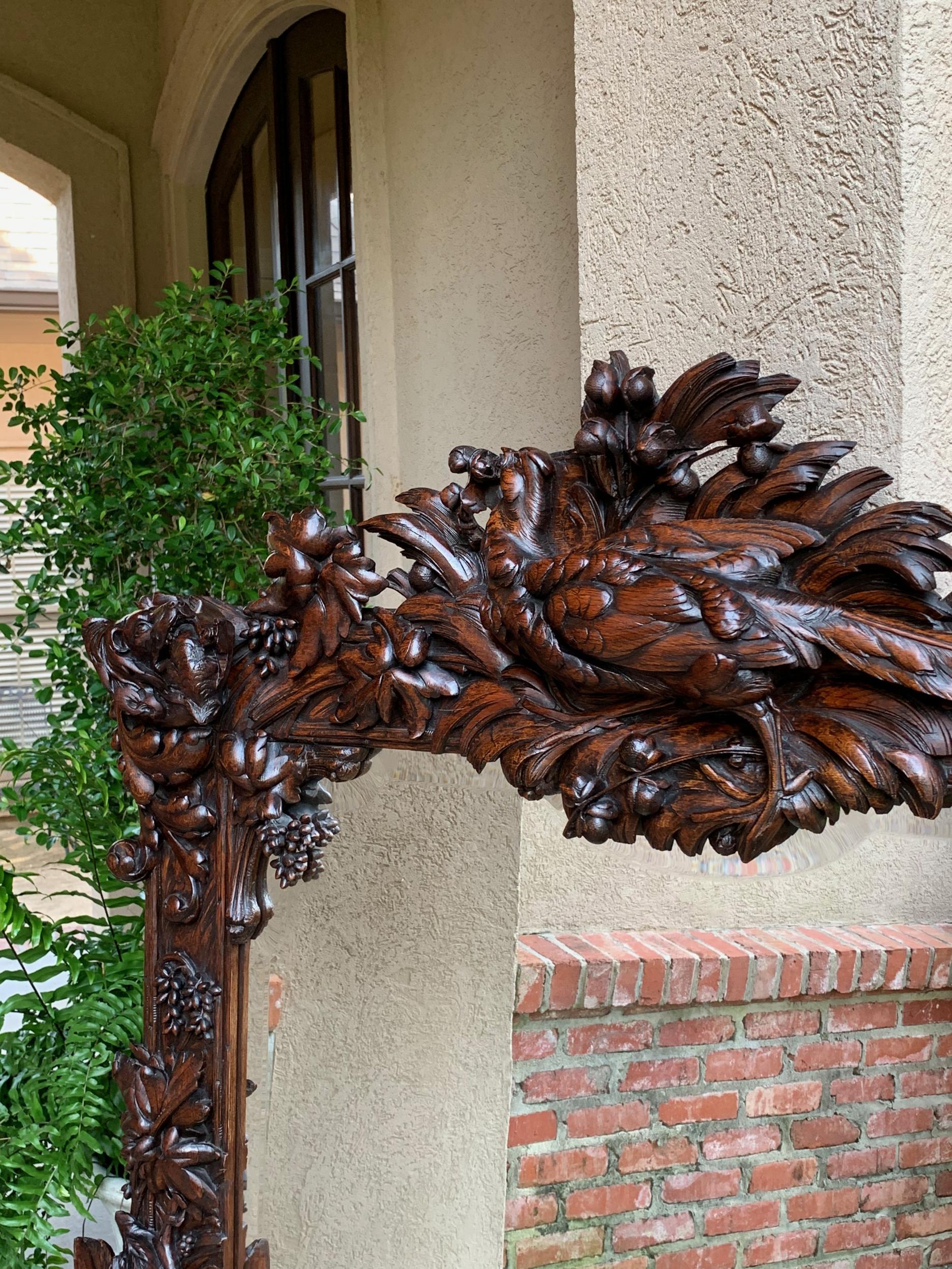 Antique French Carved Oak Hunt Hound Pheasant Pier Mantel Mirror Black Forest 14