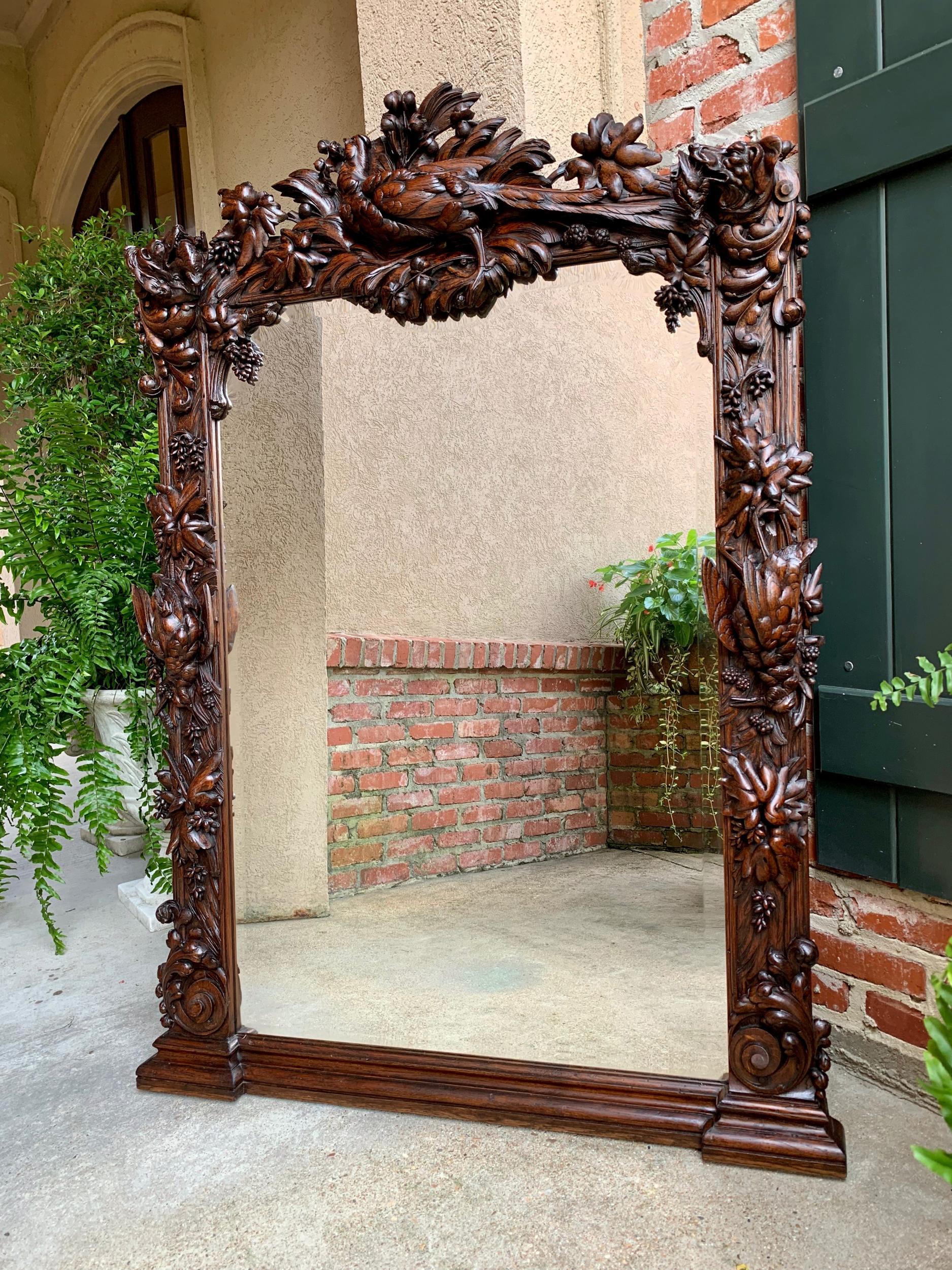 Antique French carved oak Hunt Hound Pheasant Pier mantel mirror Black Forest

~Direct from France~
~Substantial 19th century carved French mantel/pier mirror~
~Stunning hand carved details, probably commissioned for an aristocratic hunting