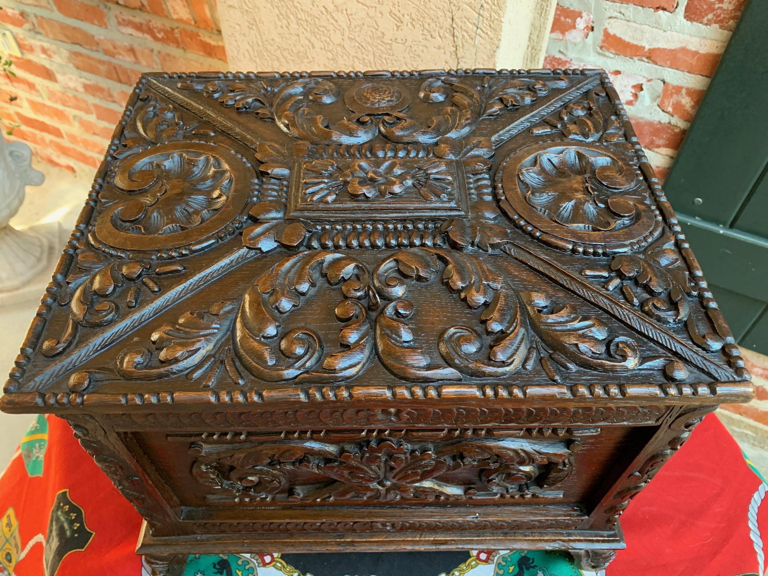 19th Century Antique French Carved Oak Letter Desk Box Black Forest Jewelry Collector Case