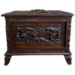 Antique French Carved Oak Letter Desk Box Black Forest Jewelry Collector Case