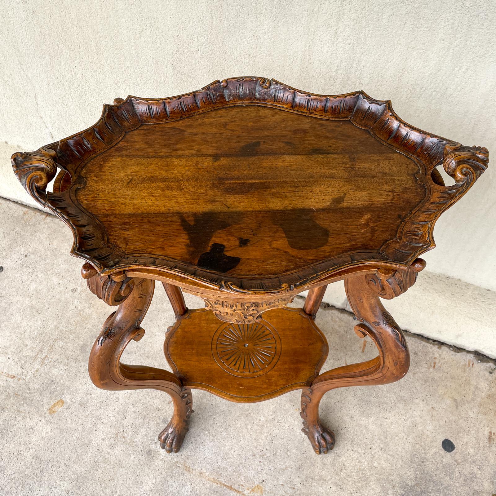 Hand-Carved Antique French Carved Oak Louis XVI Tray Top Table