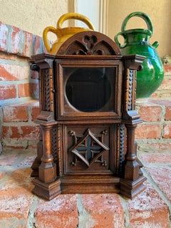 Antique French Carved Oak Monstrance Reliquary Box Liturgical Gothic Case Glass