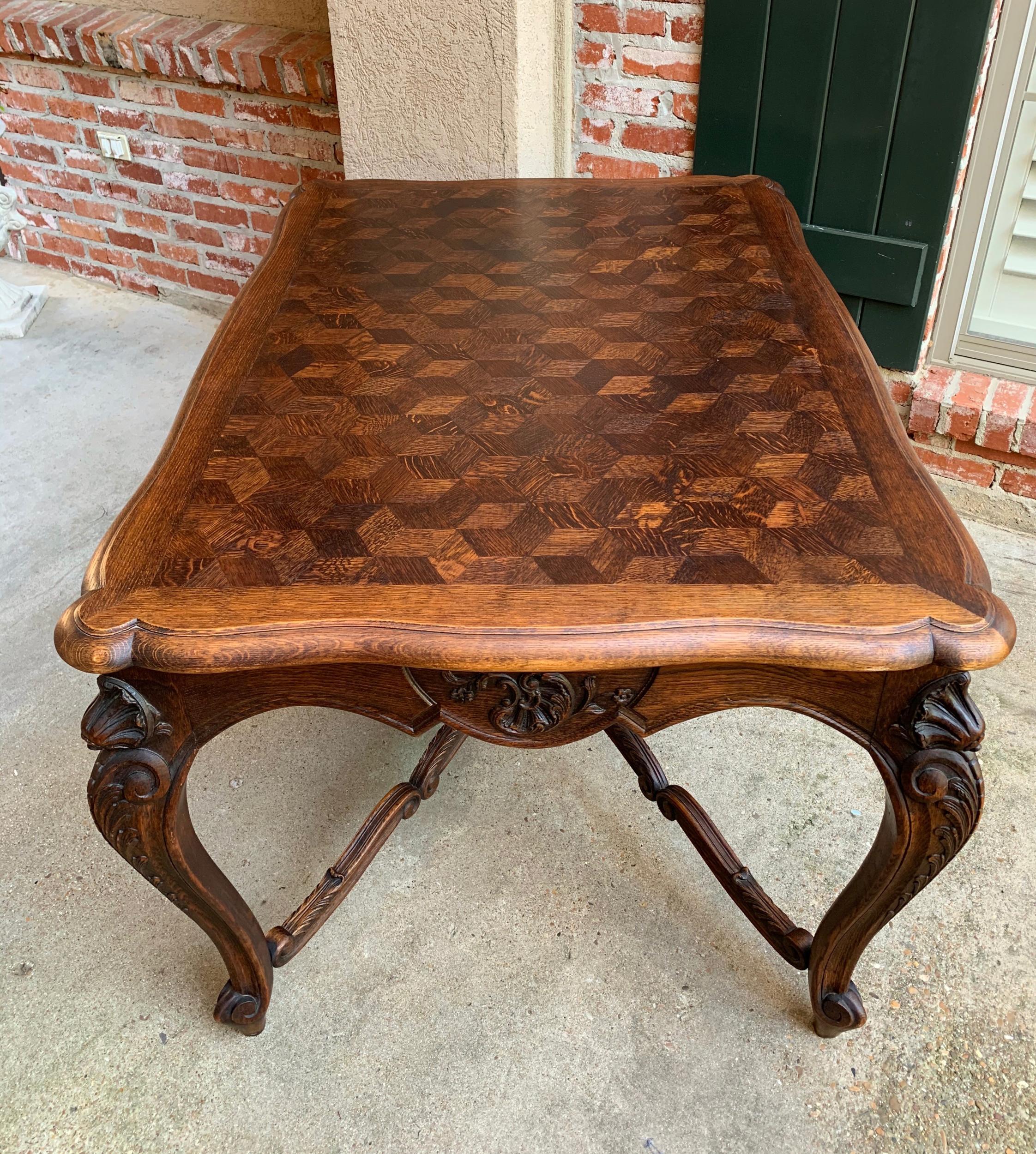 Antique French Carved Oak Parquet Dining Table Kitchen Library Louis XV Style 7