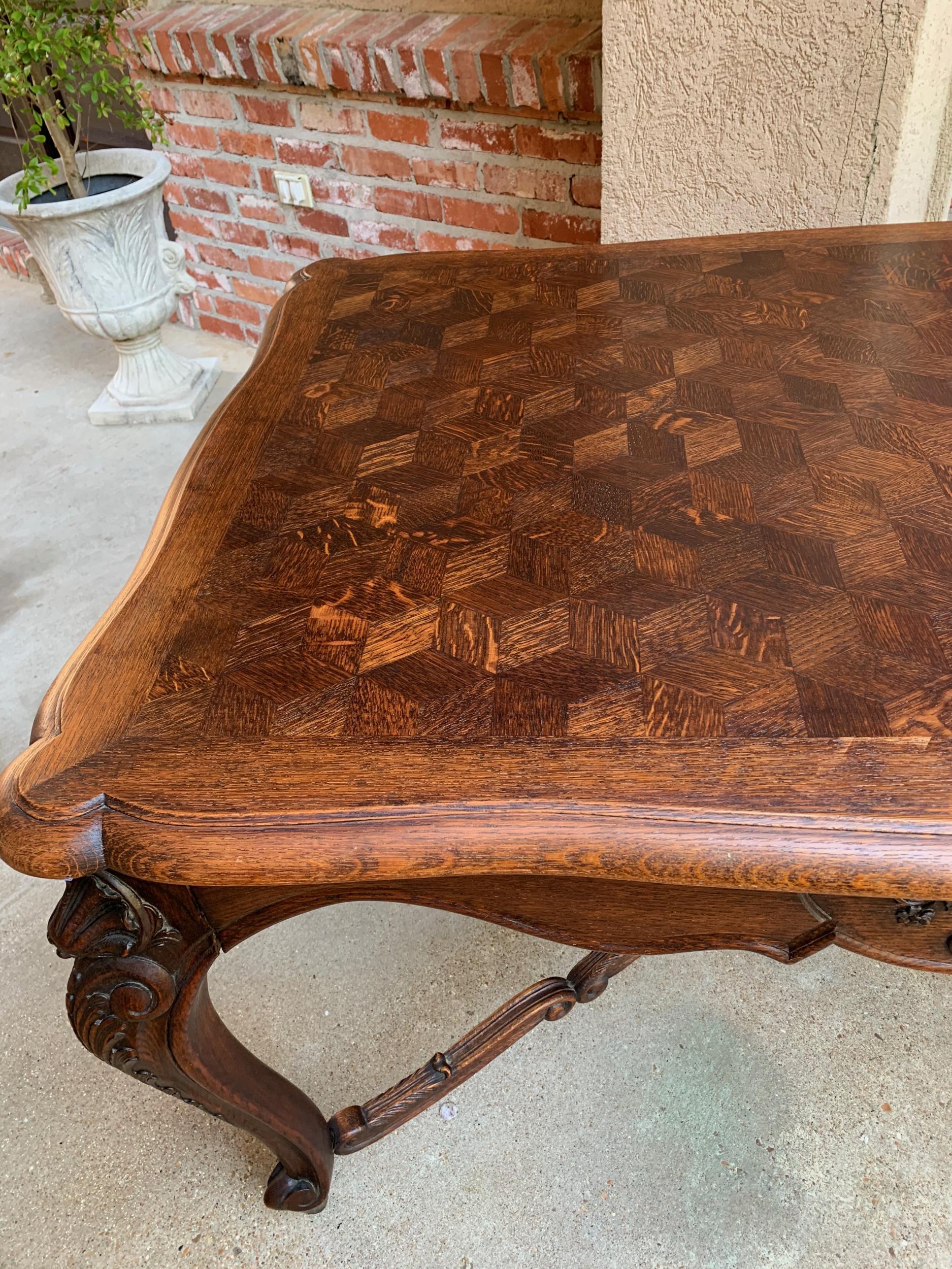 Antique French Carved Oak Parquet Dining Table Kitchen Library Louis XV Style 9