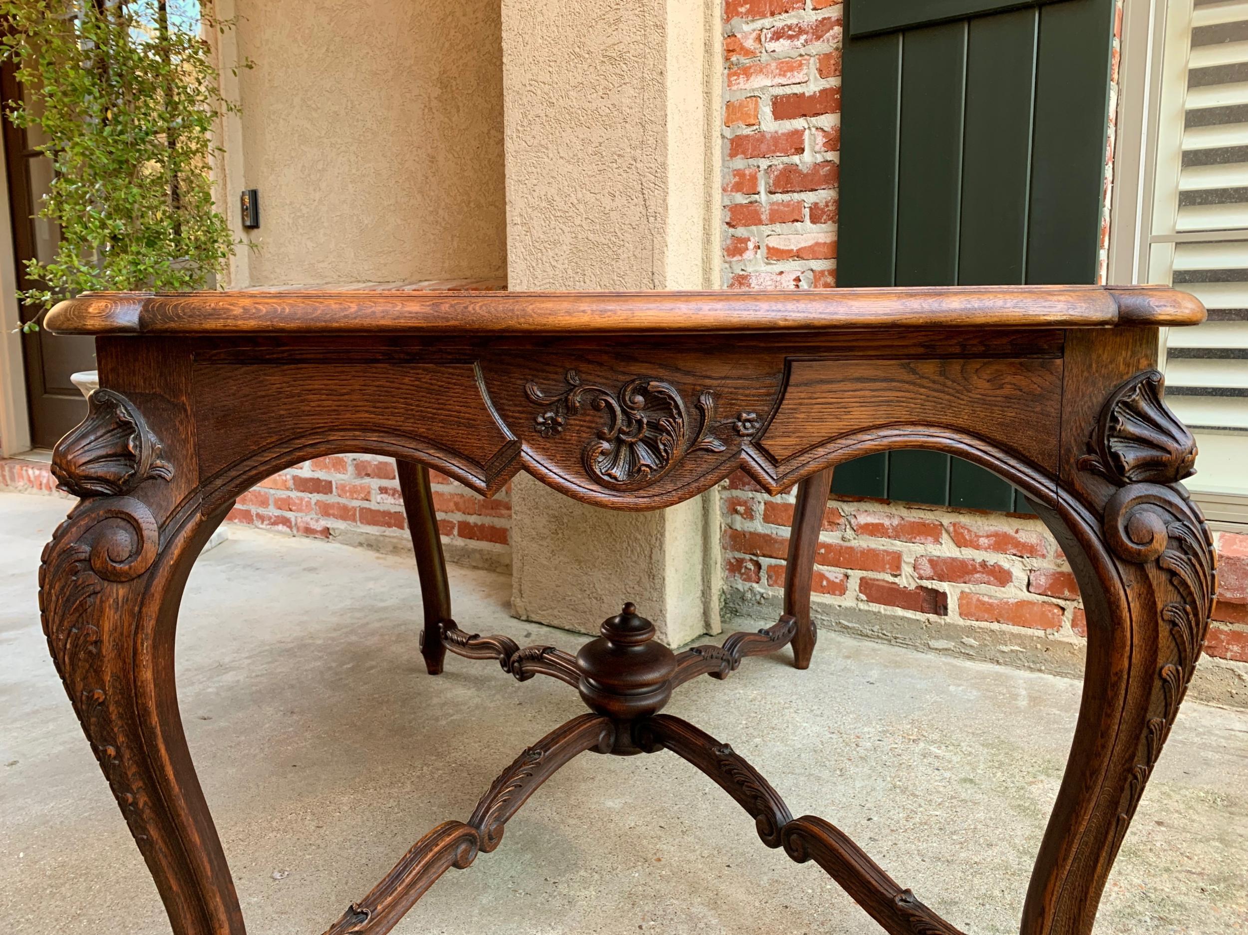 Antique French Carved Oak Parquet Dining Table Kitchen Library Louis XV Style 11