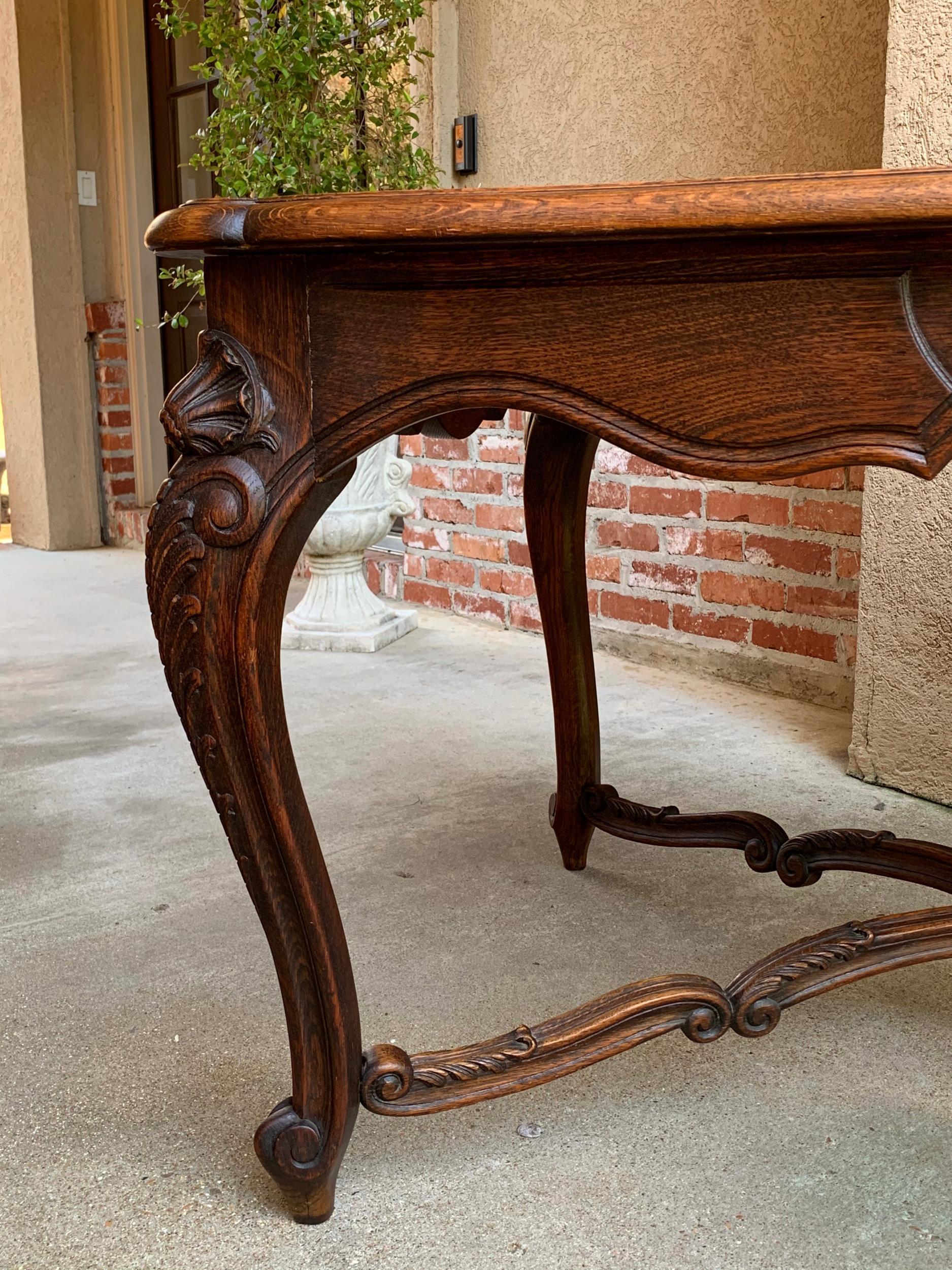 Antique French Carved Oak Parquet Dining Table Kitchen Library Louis XV Style 11