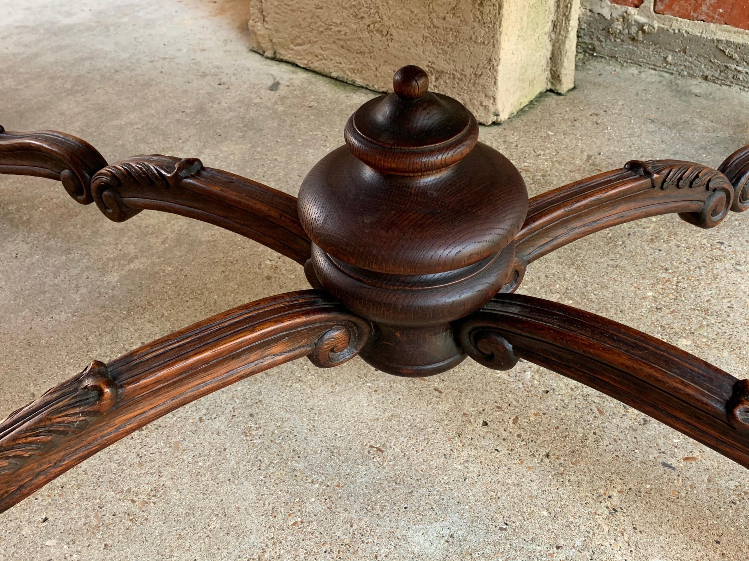 Antique French Carved Oak Parquet Dining Table Kitchen Library Louis XV Style 15