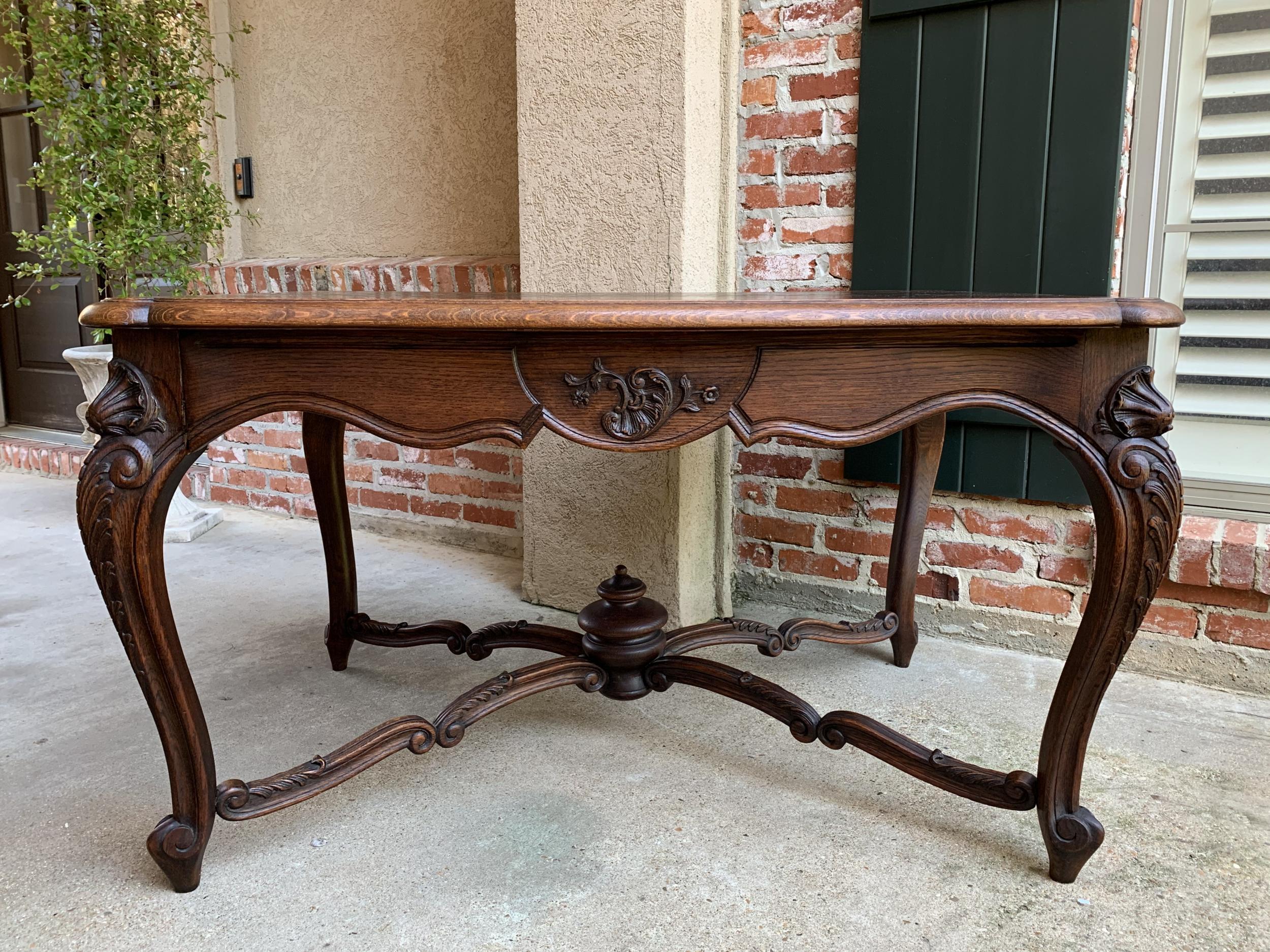 Antique French Carved Oak Parquet Dining Table Kitchen Library Louis XV Style 1