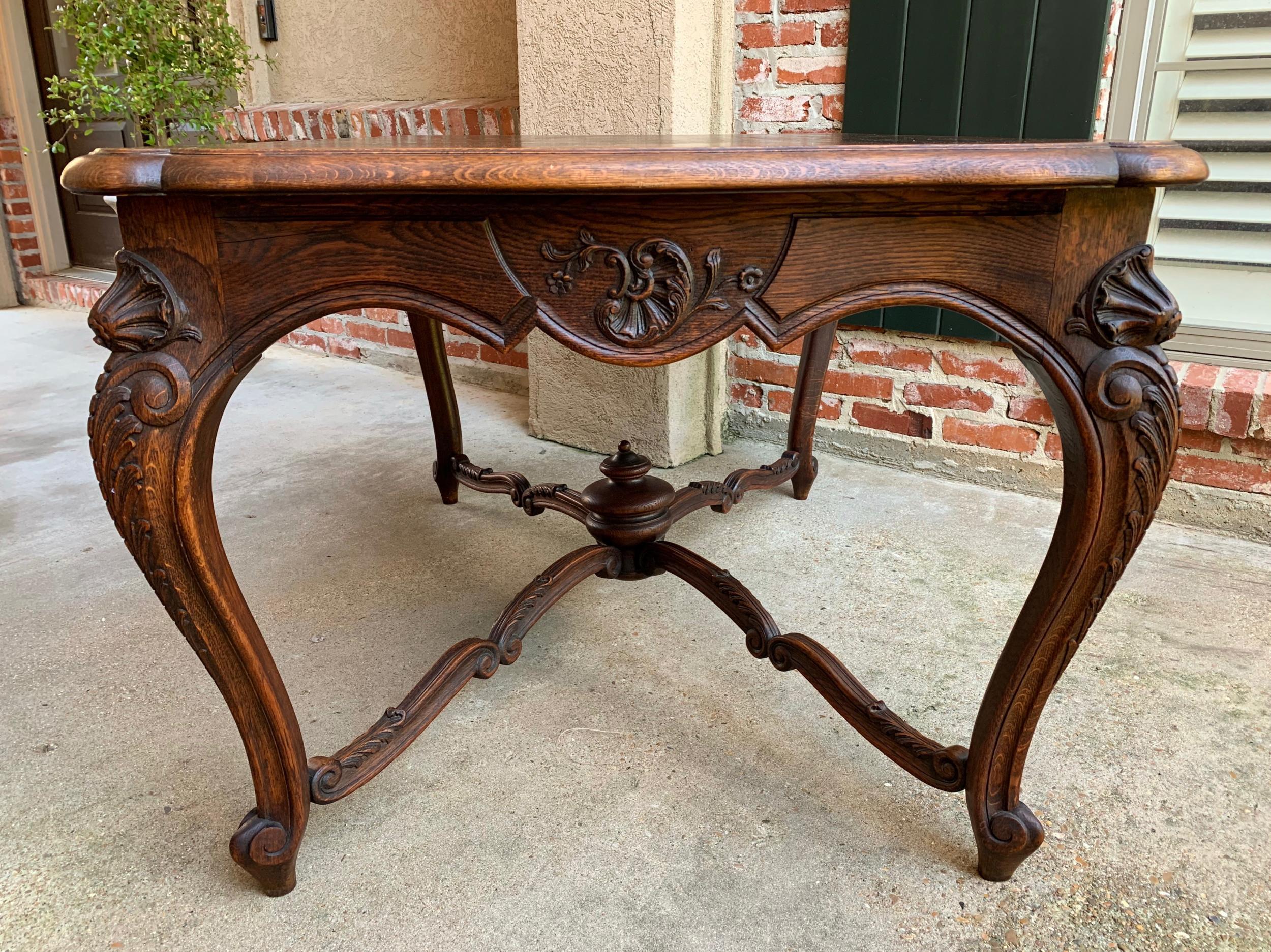 Antique French Carved Oak Parquet Dining Table Kitchen Library Louis XV Style 2