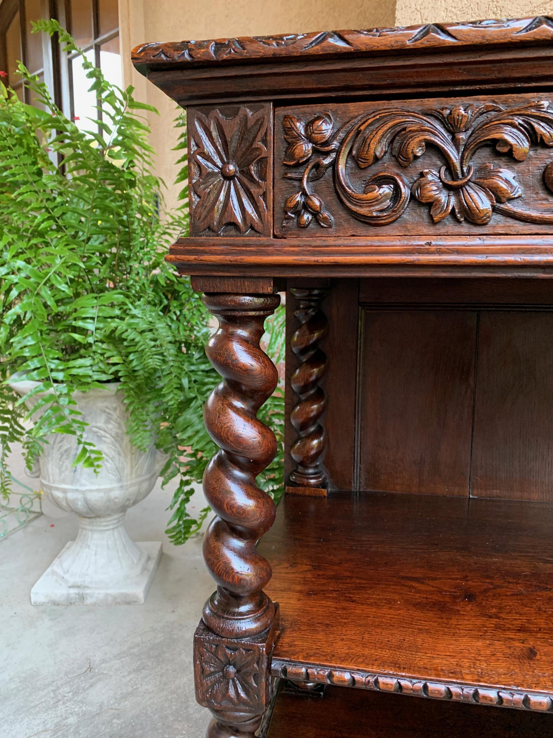 Antique French Petite Bookcase Server Barley Twist Louis XIII Carved Oak c1890 For Sale 9