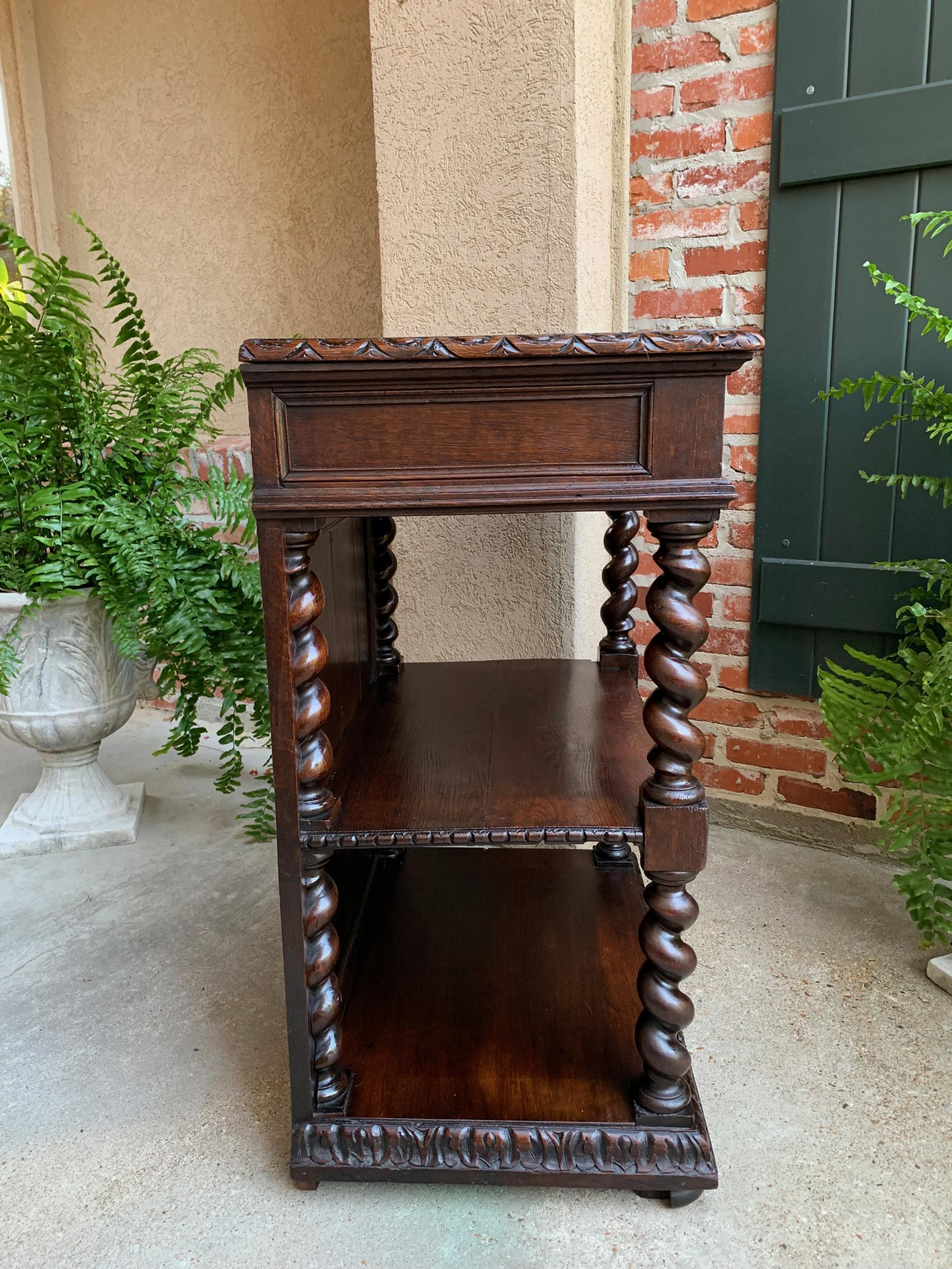 Antique French Petite Bookcase Server Barley Twist Louis XIII Carved Oak c1890 For Sale 13