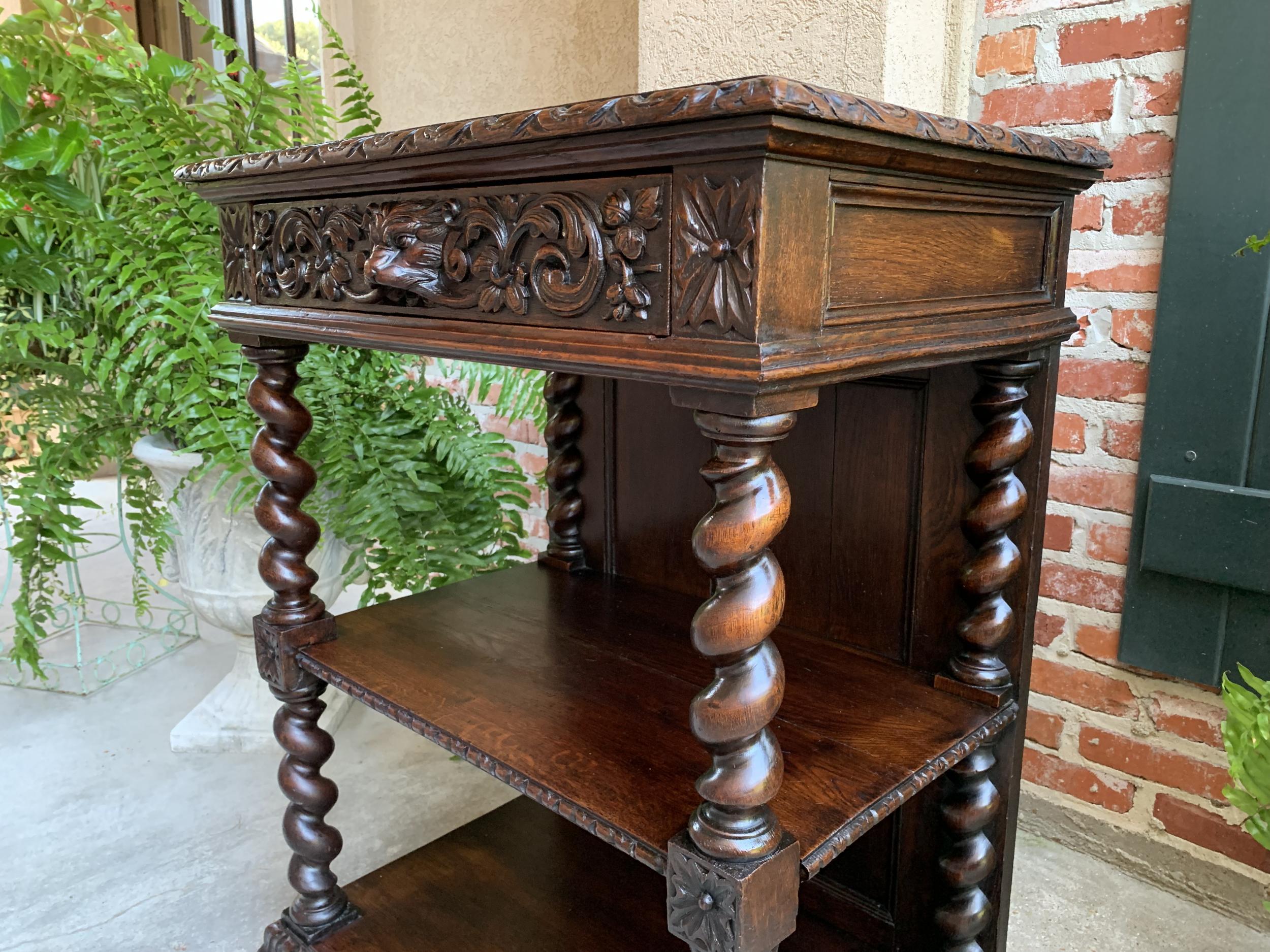 19th Century 19th century French Petite Bookcase Server Barley Twist Louis XIII Carved Oak  For Sale