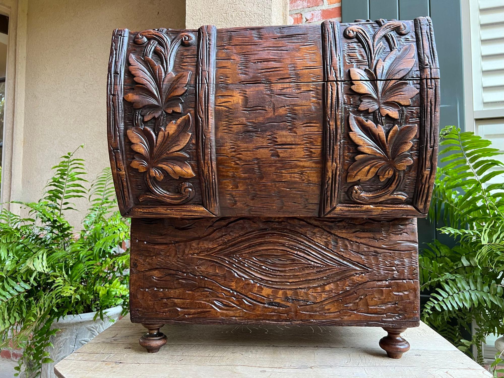 Antique French Carved Oak Petite Trunk Chest Black Forest Faux Bois Planter Box 3