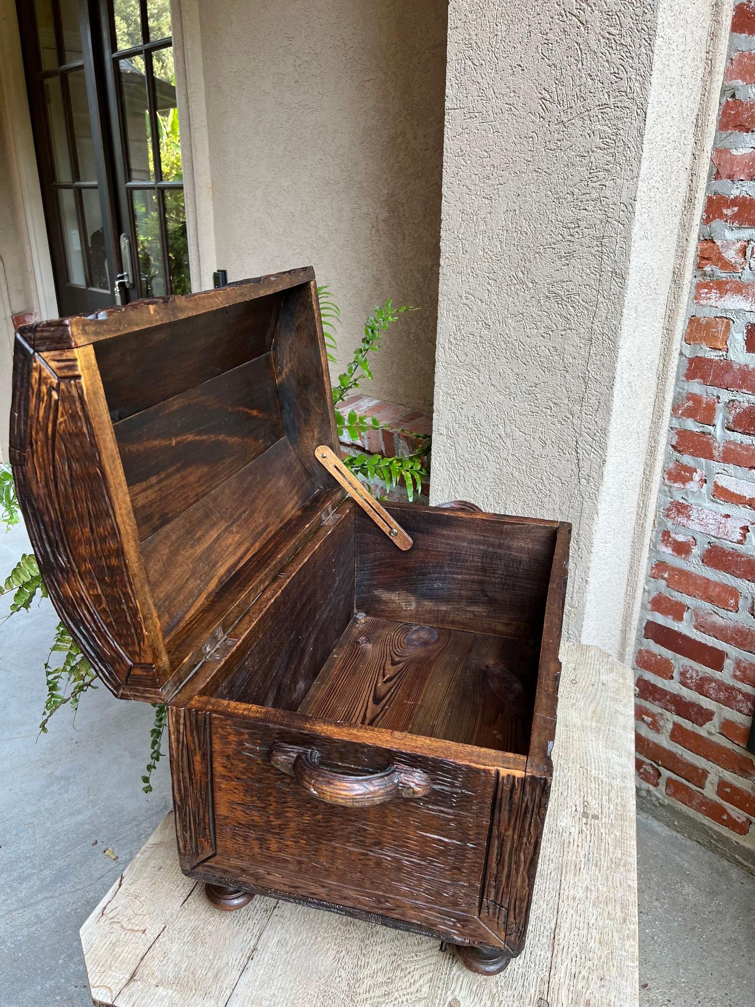 Antique French Carved Oak Petite Trunk Chest Black Forest Faux Bois Planter Box 4