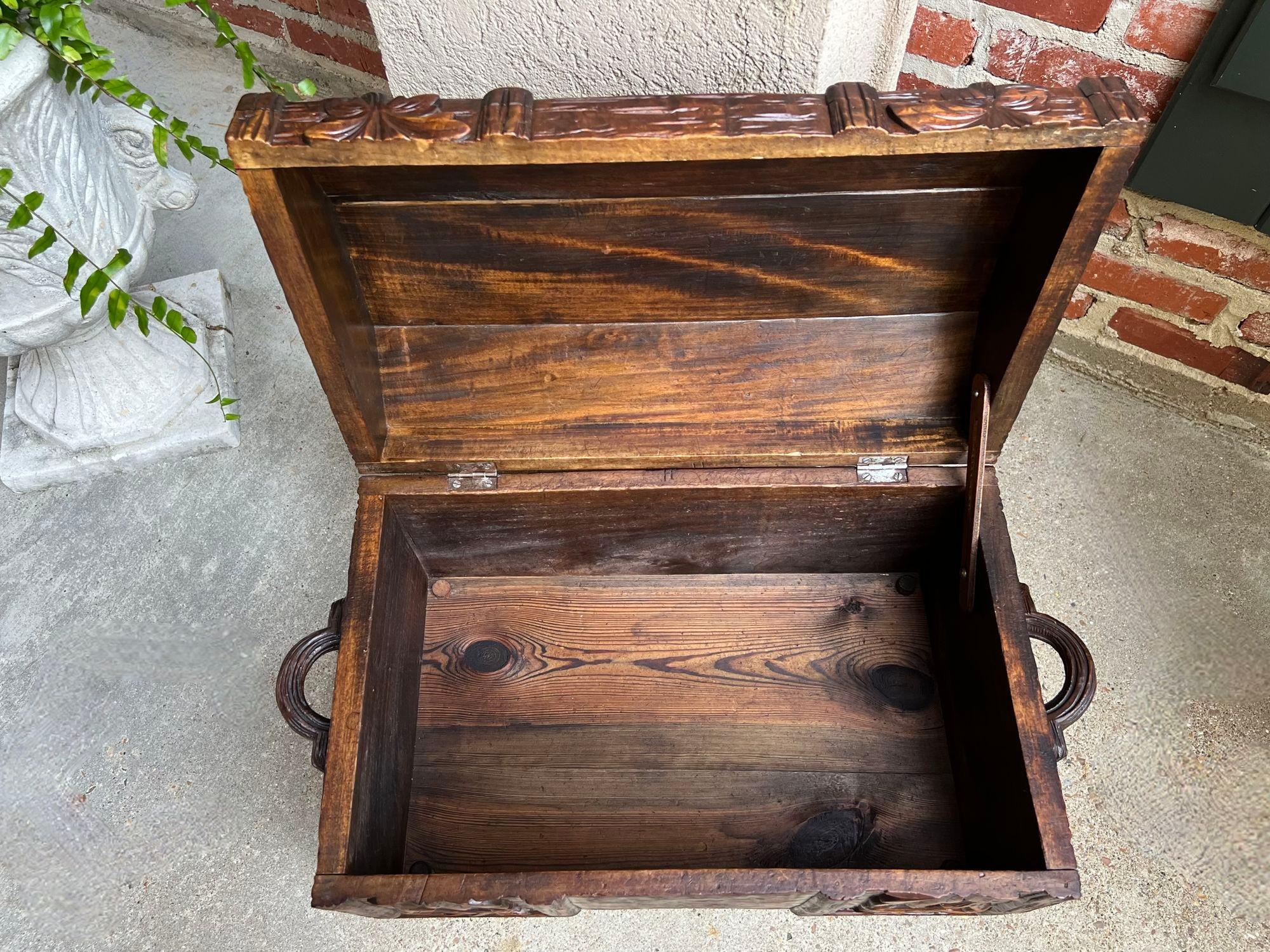 Antique French Carved Oak Petite Trunk Chest Black Forest Faux Bois Planter Box 5