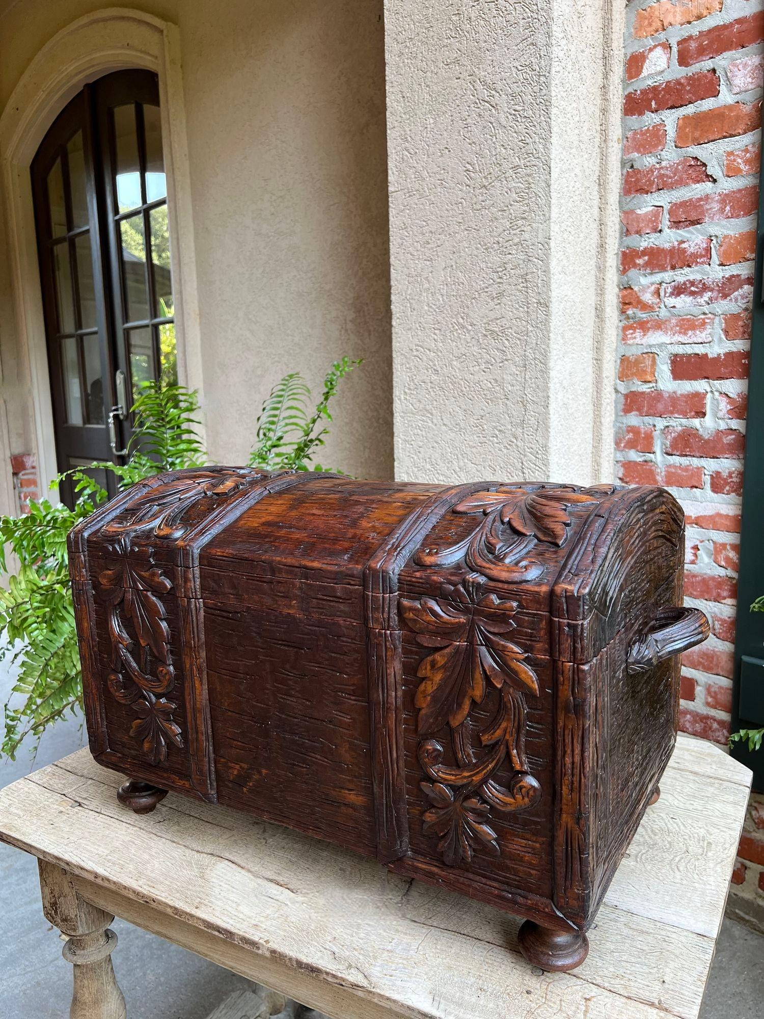 Antique French Carved Oak Petite Trunk Chest Black Forest Faux Bois Planter Box 6