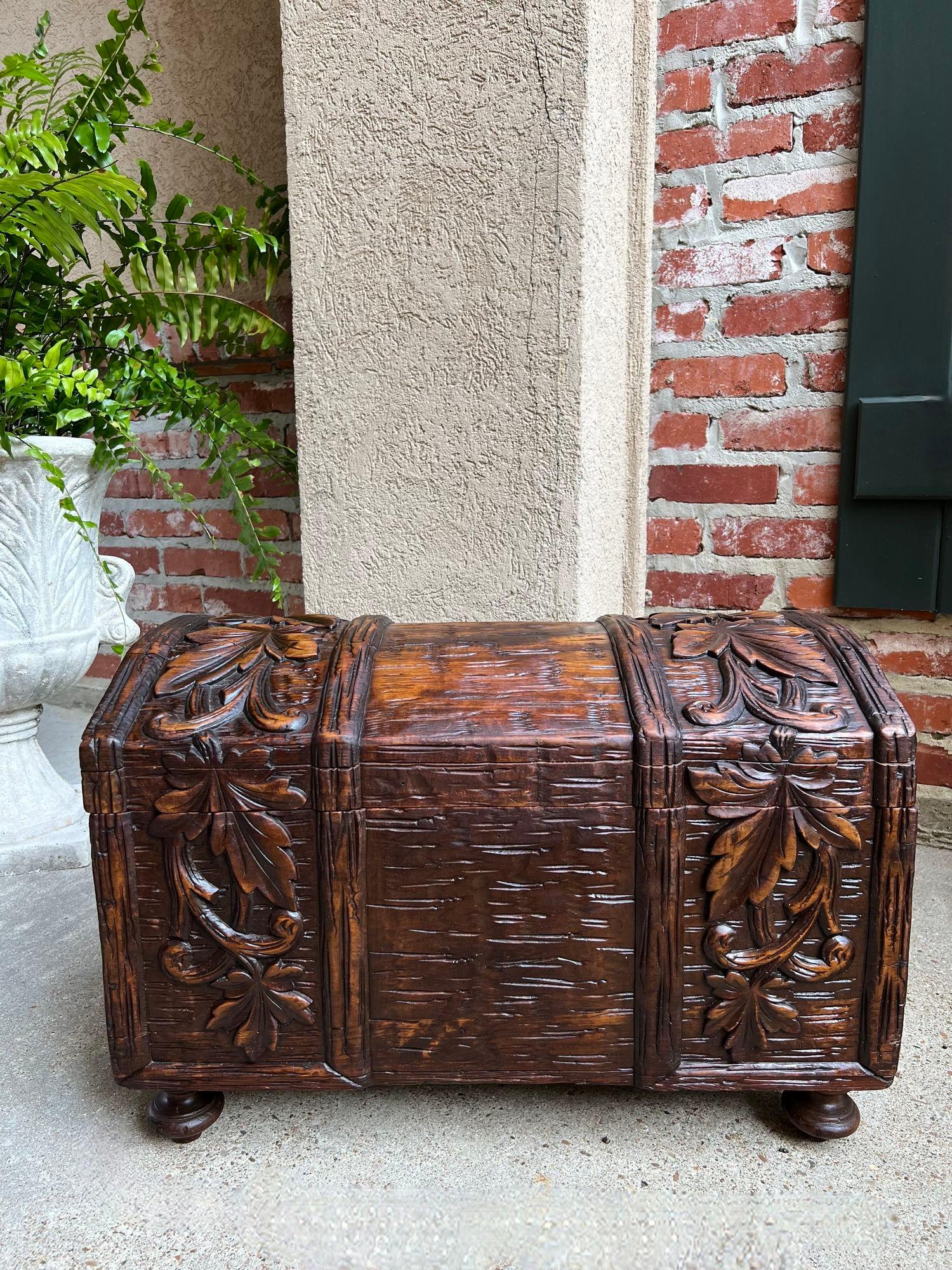 Antique French Carved Oak Petite Trunk Chest Black Forest Faux Bois Planter Box 7