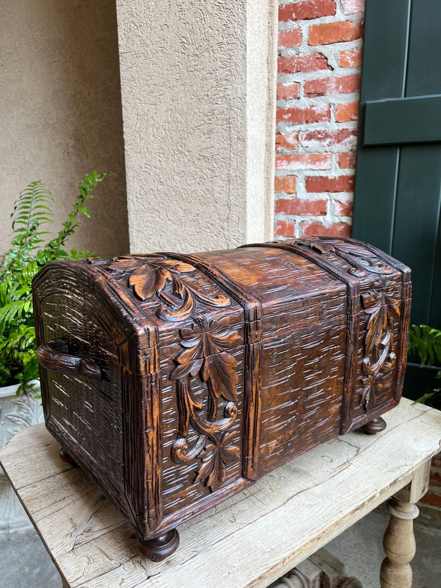 Antique French Carved Oak Petite Trunk Chest Black Forest Faux Bois Planter Box 8