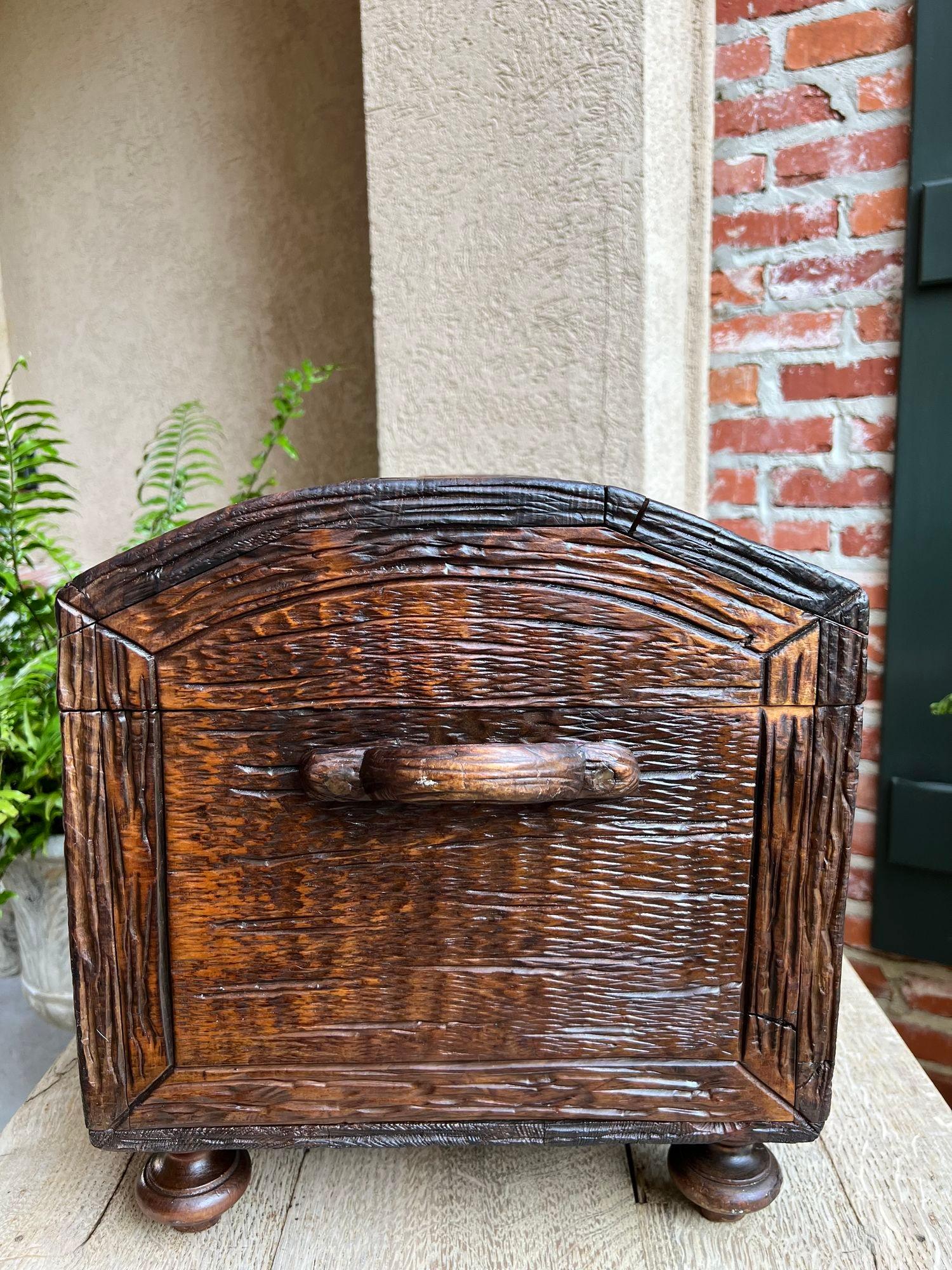 Antique French Carved Oak Petite Trunk Chest Black Forest Faux Bois Planter Box 12