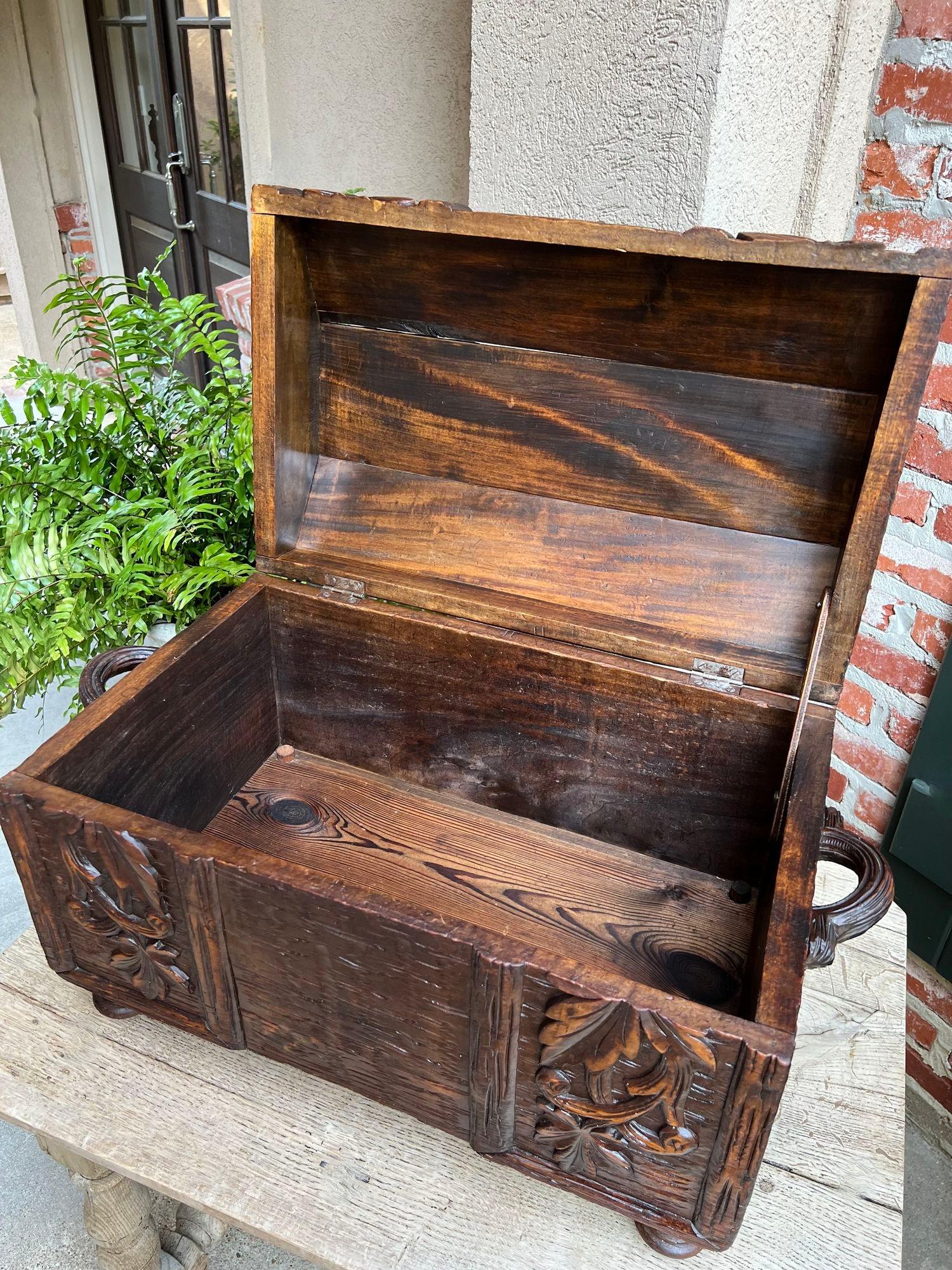 Antique French Carved Oak Petite Trunk Chest Black Forest Faux Bois Planter Box 13