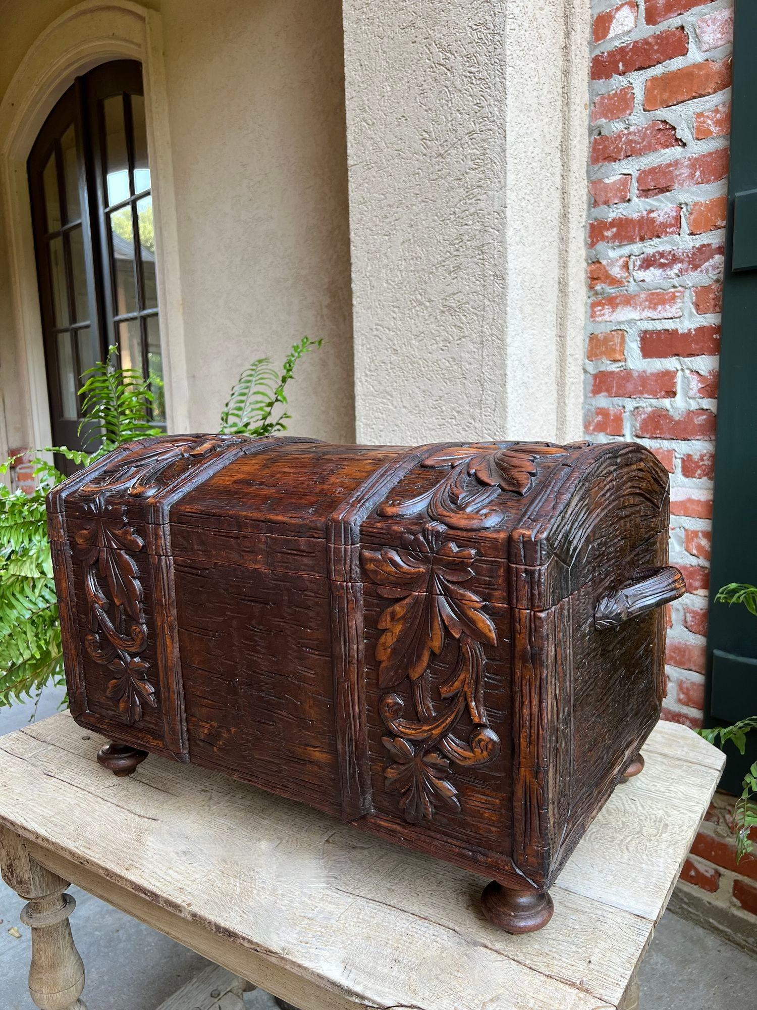 French Provincial Antique French Carved Oak Petite Trunk Chest Black Forest Faux Bois Planter Box