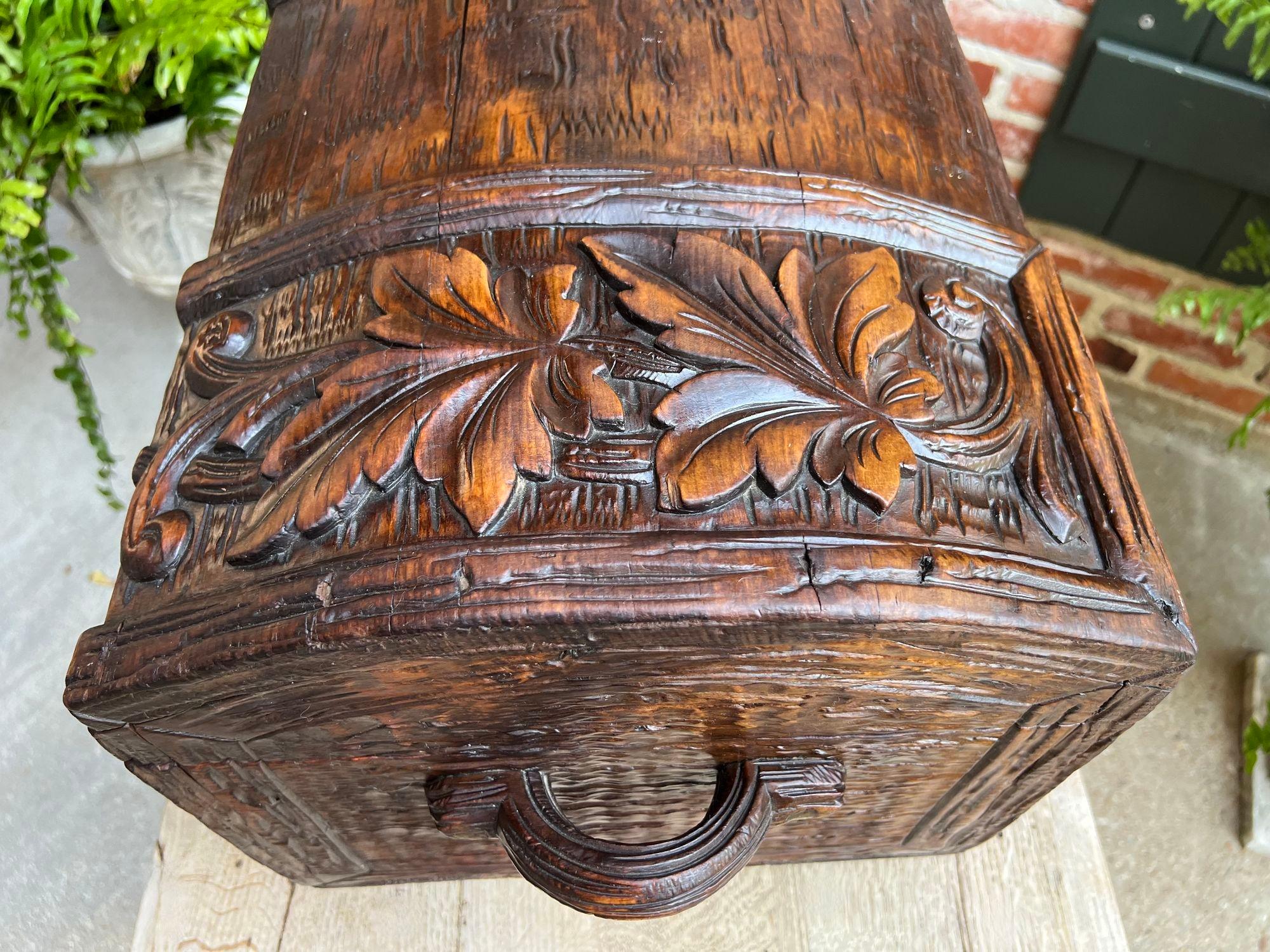 Wood Antique French Carved Oak Petite Trunk Chest Black Forest Faux Bois Planter Box