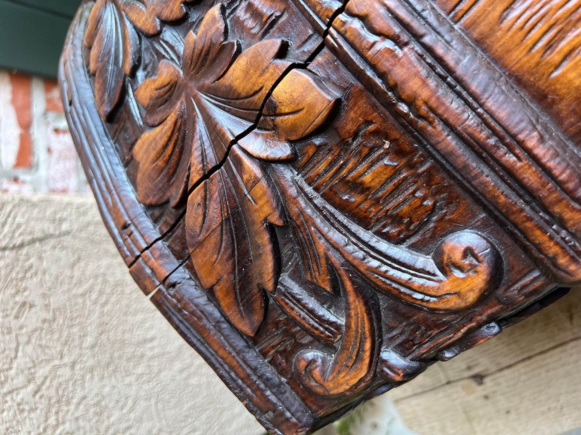 Antique French Carved Oak Petite Trunk Chest Black Forest Faux Bois Planter Box 1