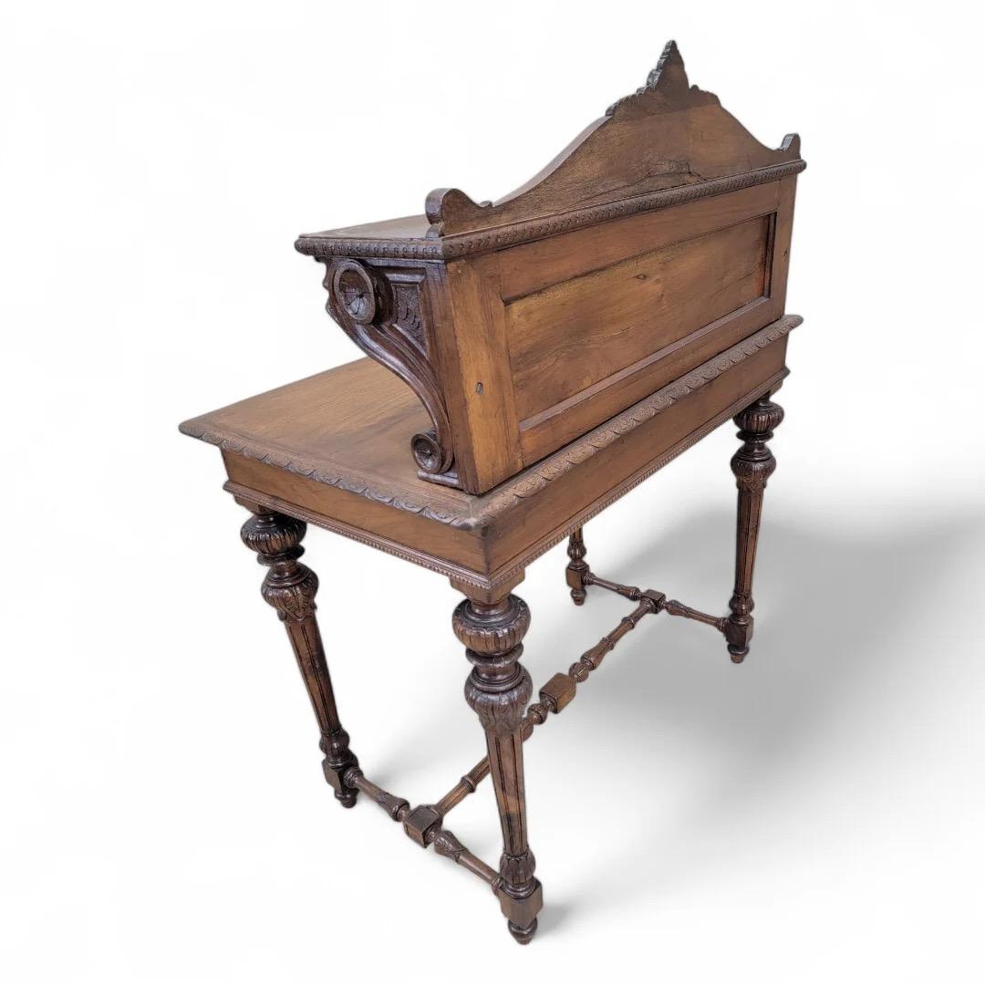Unknown Antique French Carved Oak Petite Writing Desk For Sale