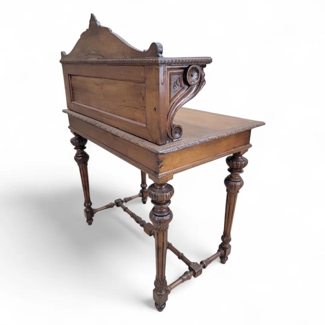 19th Century Antique French Carved Oak Petite Writing Desk For Sale