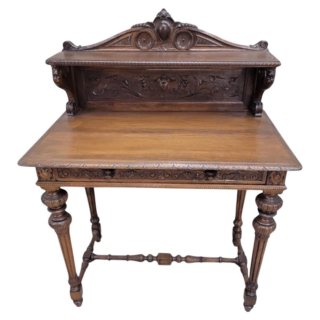 Antique French Carved Oak Petite Writing Desk