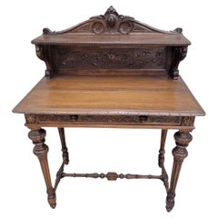Antique French Carved Oak Petite Writing Desk