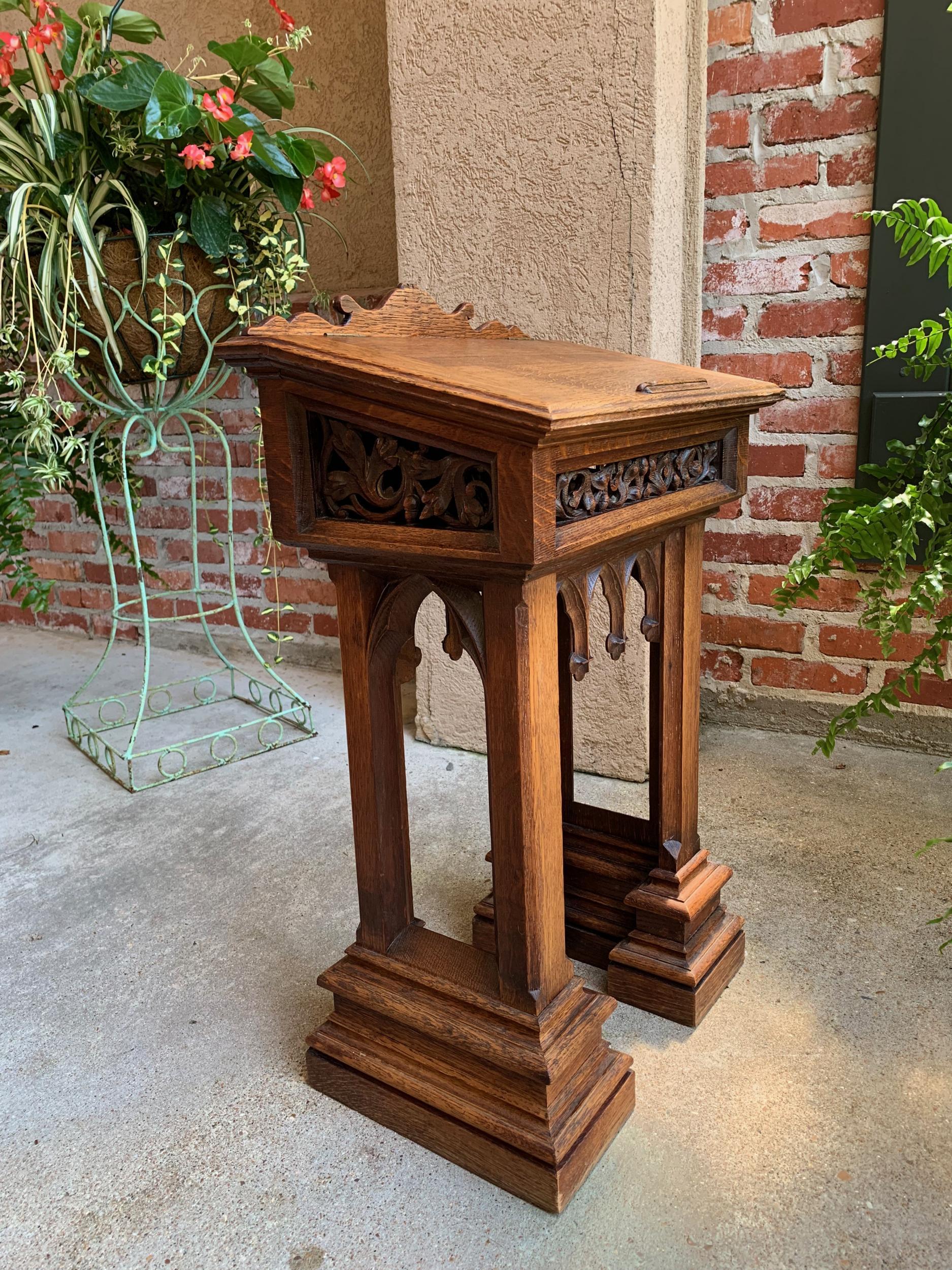 Antique French Carved Oak Podium Table Top Lectern Gothic Liturgical Bible Box 5