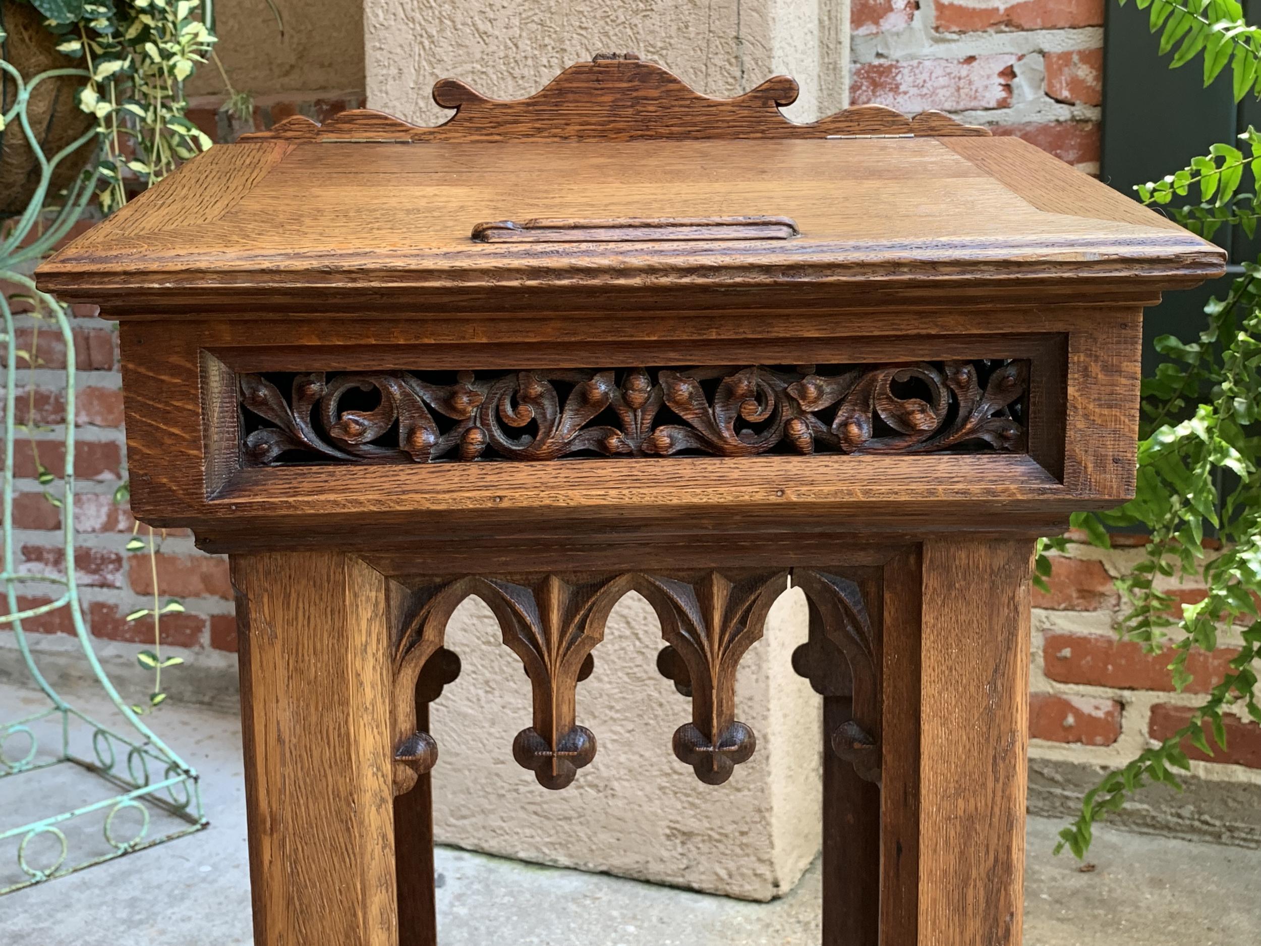 19th Century Antique French Carved Oak Podium Table Top Lectern Gothic Liturgical Bible Box