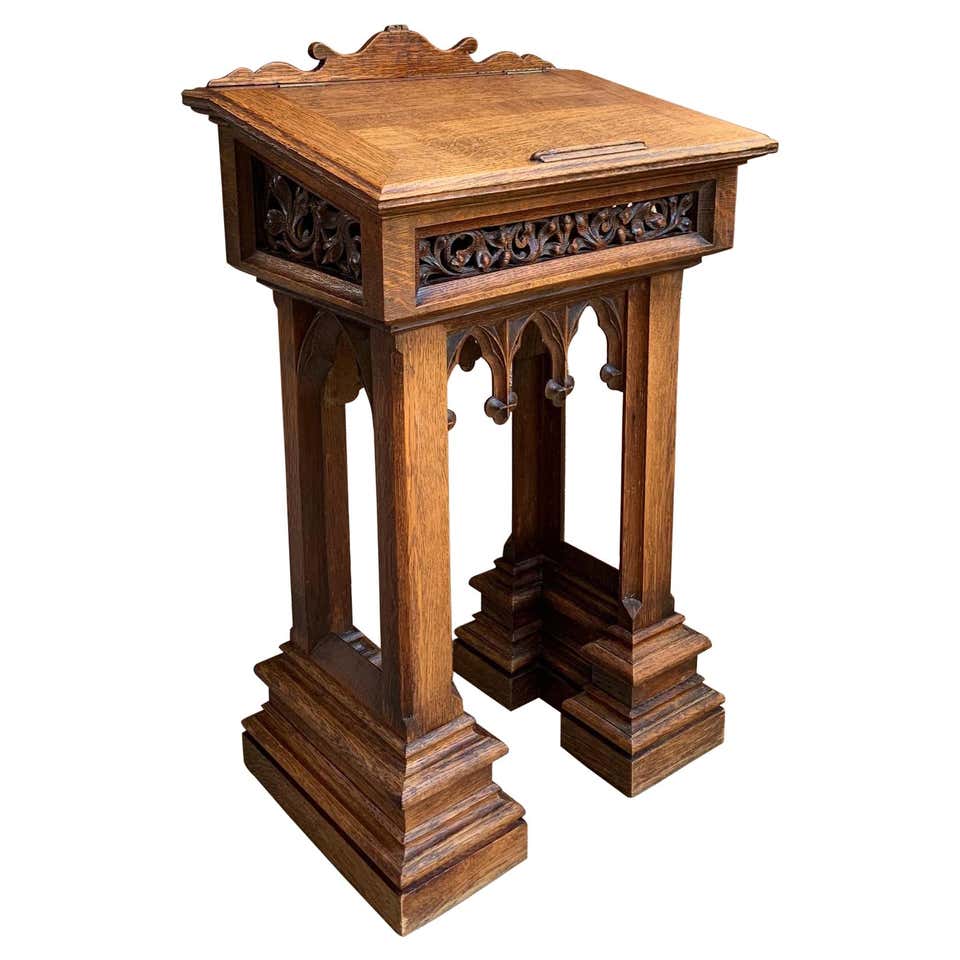 Antique French Carved Oak Podium Table Top Lectern Gothic Liturgical ...