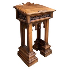 Antique French Carved Oak Podium Table Top Lectern Gothic Liturgical Bible Box