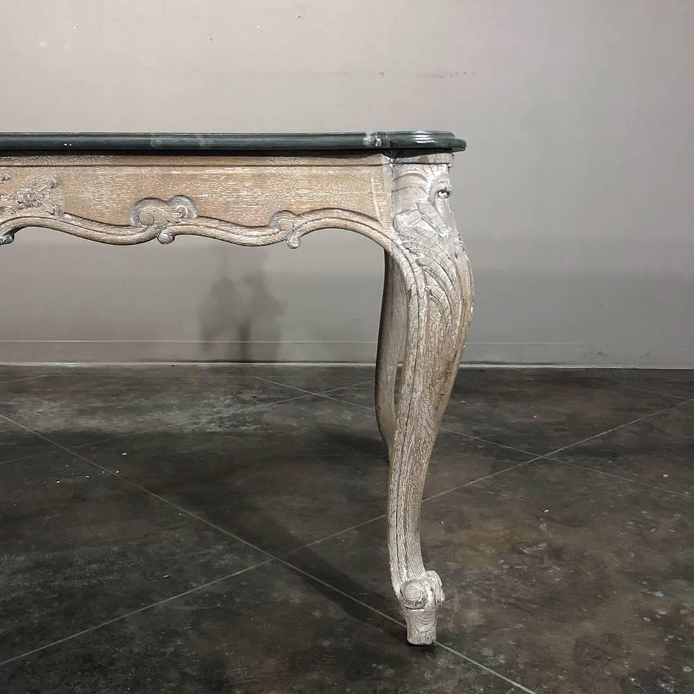 Antique French Carved Oak Regence Painted Faux Marble Top Dining Table, Desk 1