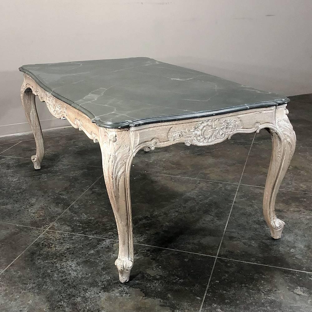 Antique French Carved Oak Regence Painted Faux Marble Top Dining Table, Desk 2
