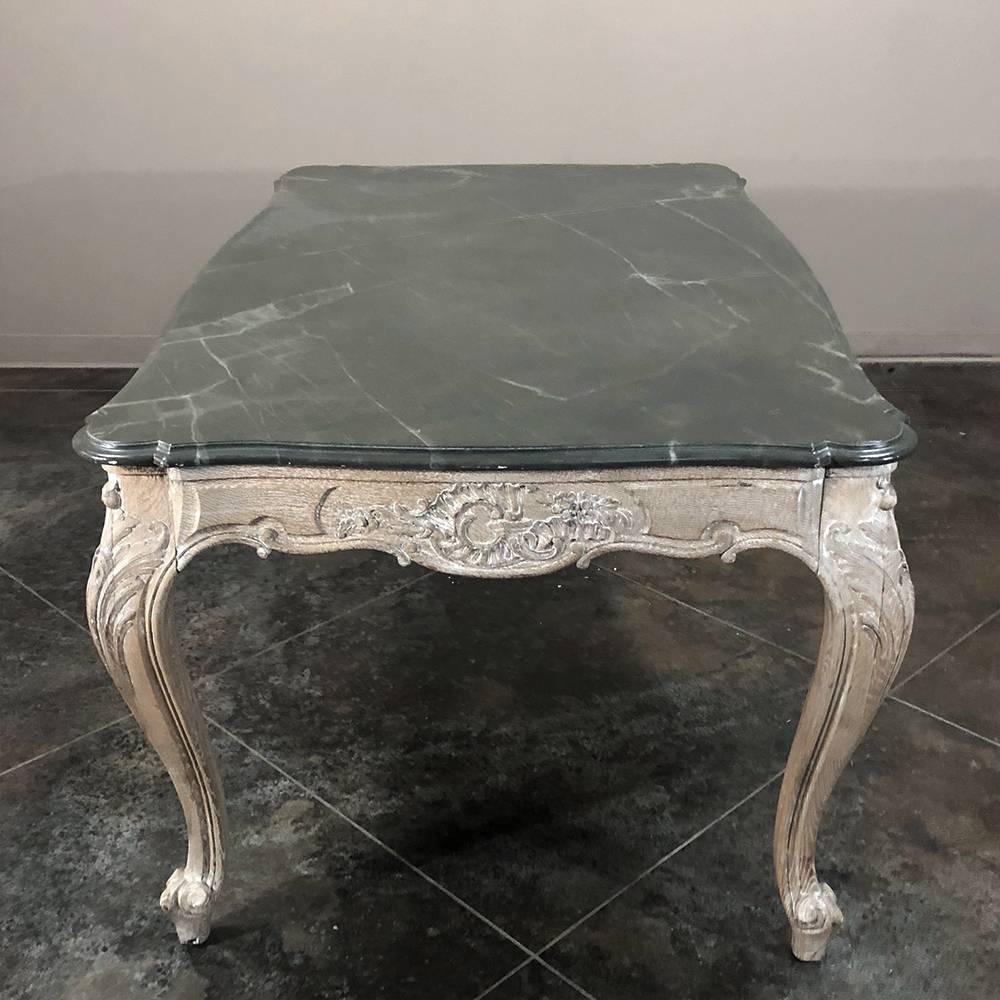 Antique French Carved Oak Regence Painted Faux Marble Top Dining Table, Desk 3