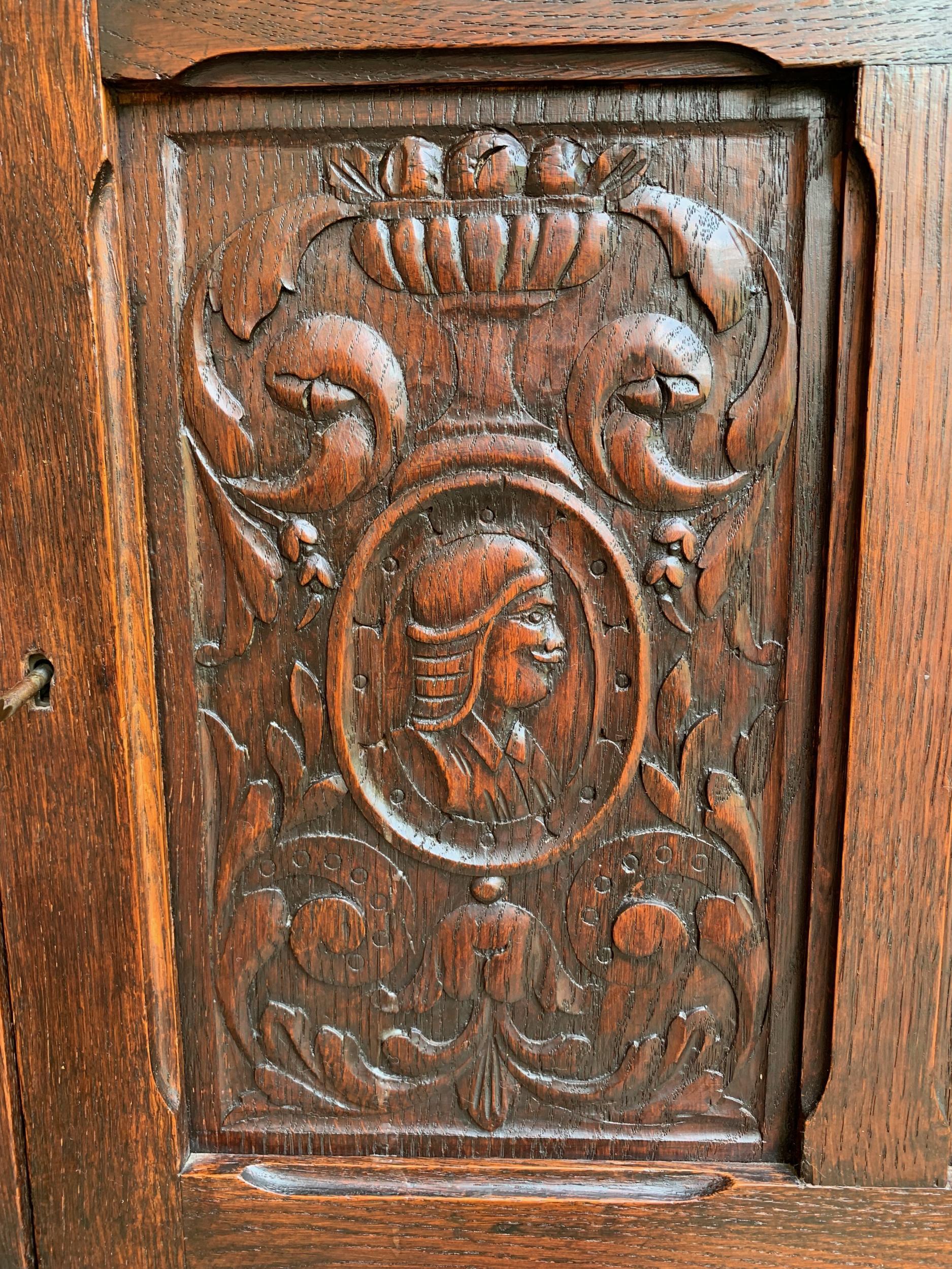 Antique French Carved Oak Renaissance Cabinet Bookcase Court Cupboard 19th C 12