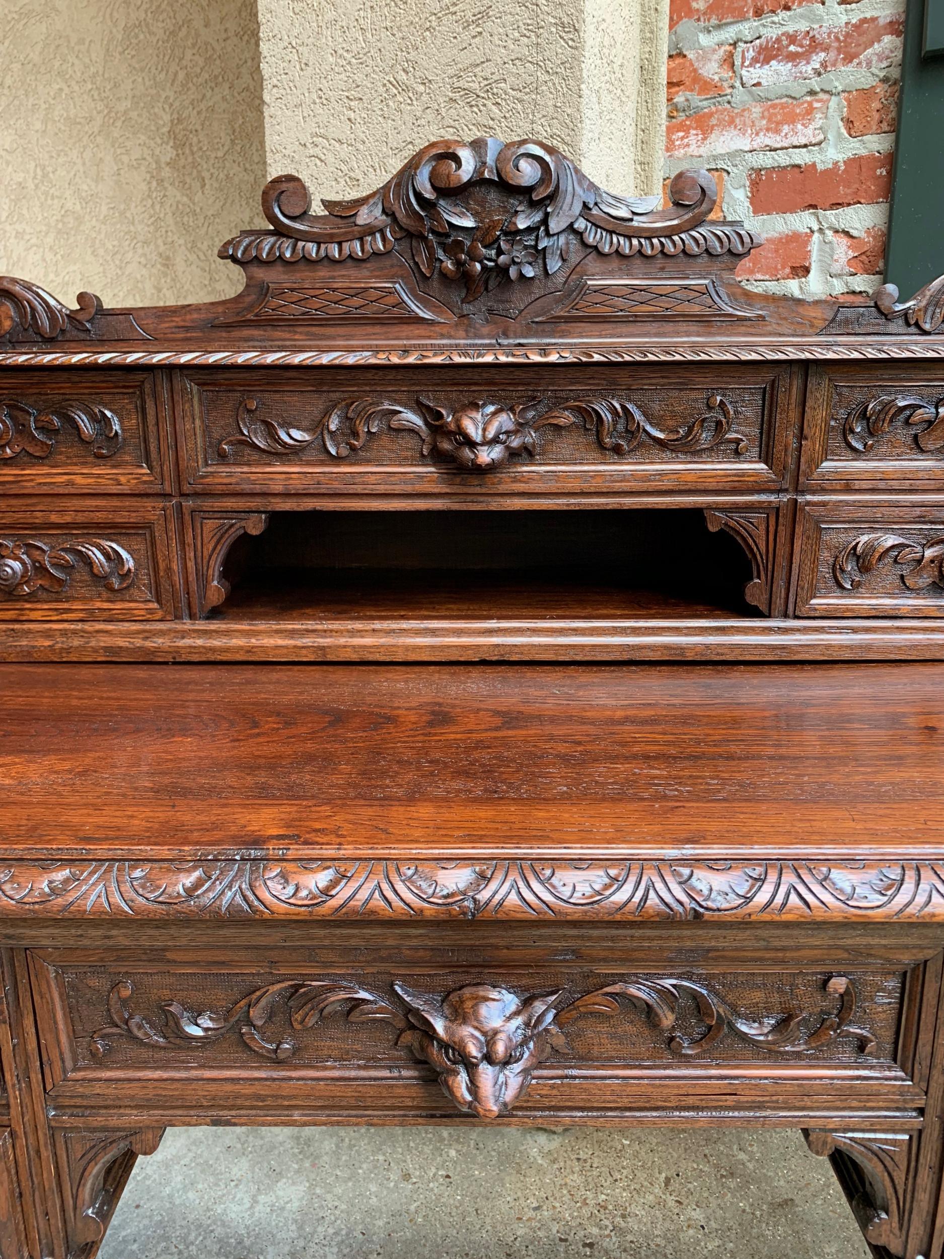 Antique French Carved Oak Renaissance Desk Barley Twist Louis XIII Library 19thc 12