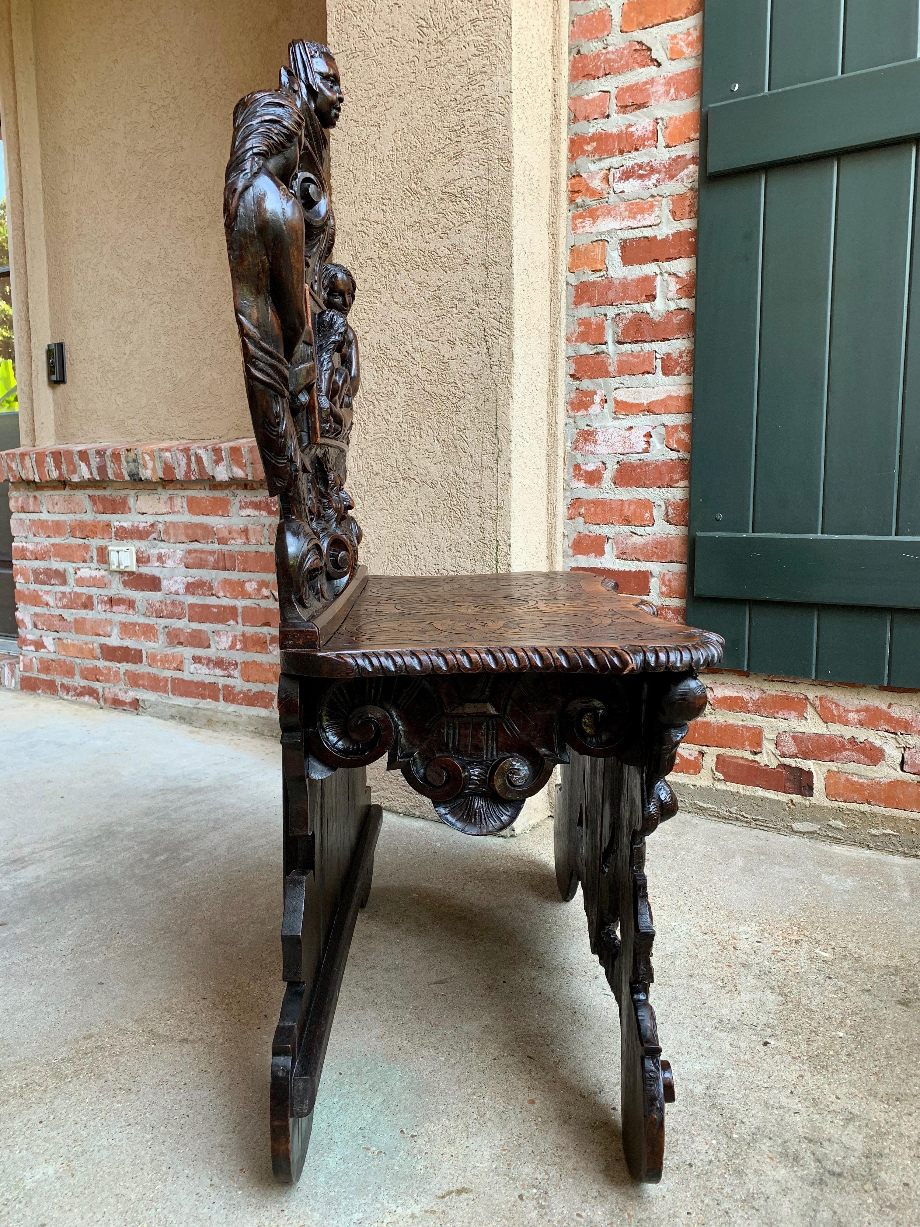 Antique French Carved Oak Renaissance Hall Bench Loveseat Chair Gothic Mermaid 5