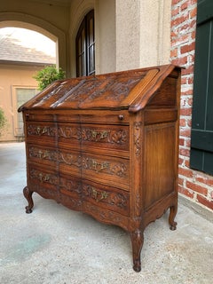 Antique French Carved Oak Secretary Desk Bureau Drop Front Louis XV Style