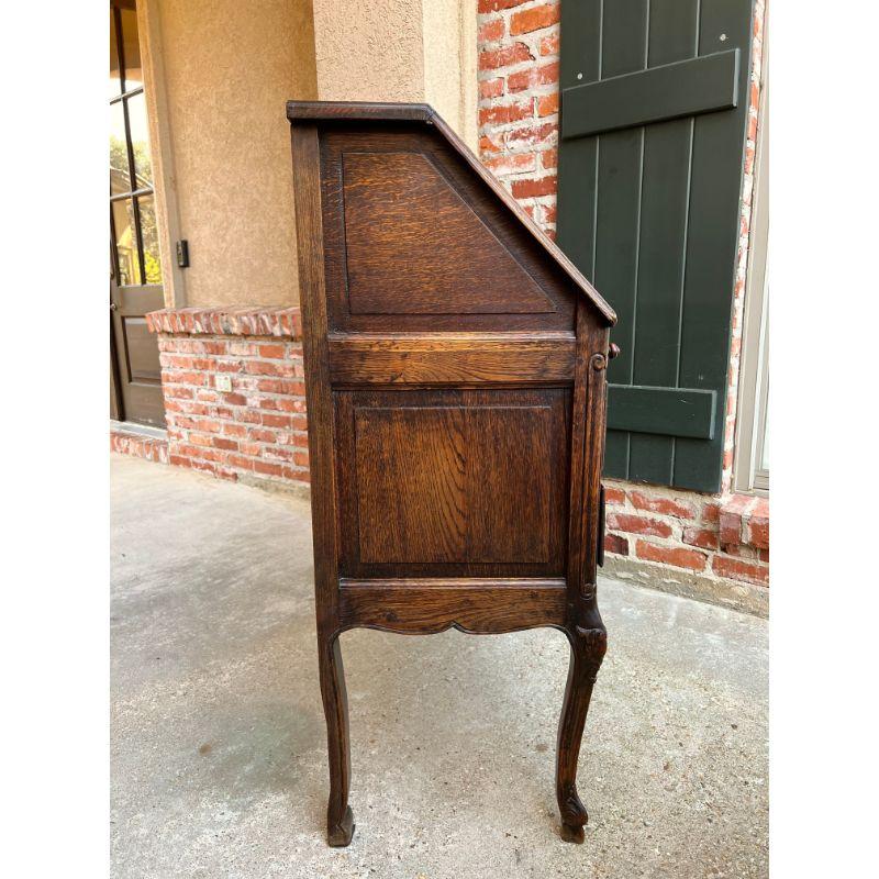 Antique French Carved Oak Secretary Desk Bureau Drop Front Louis XV Style For Sale 4