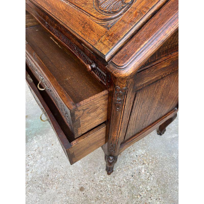 Antique French Carved Oak Secretary Desk Bureau Drop Front Louis XV Style For Sale 7