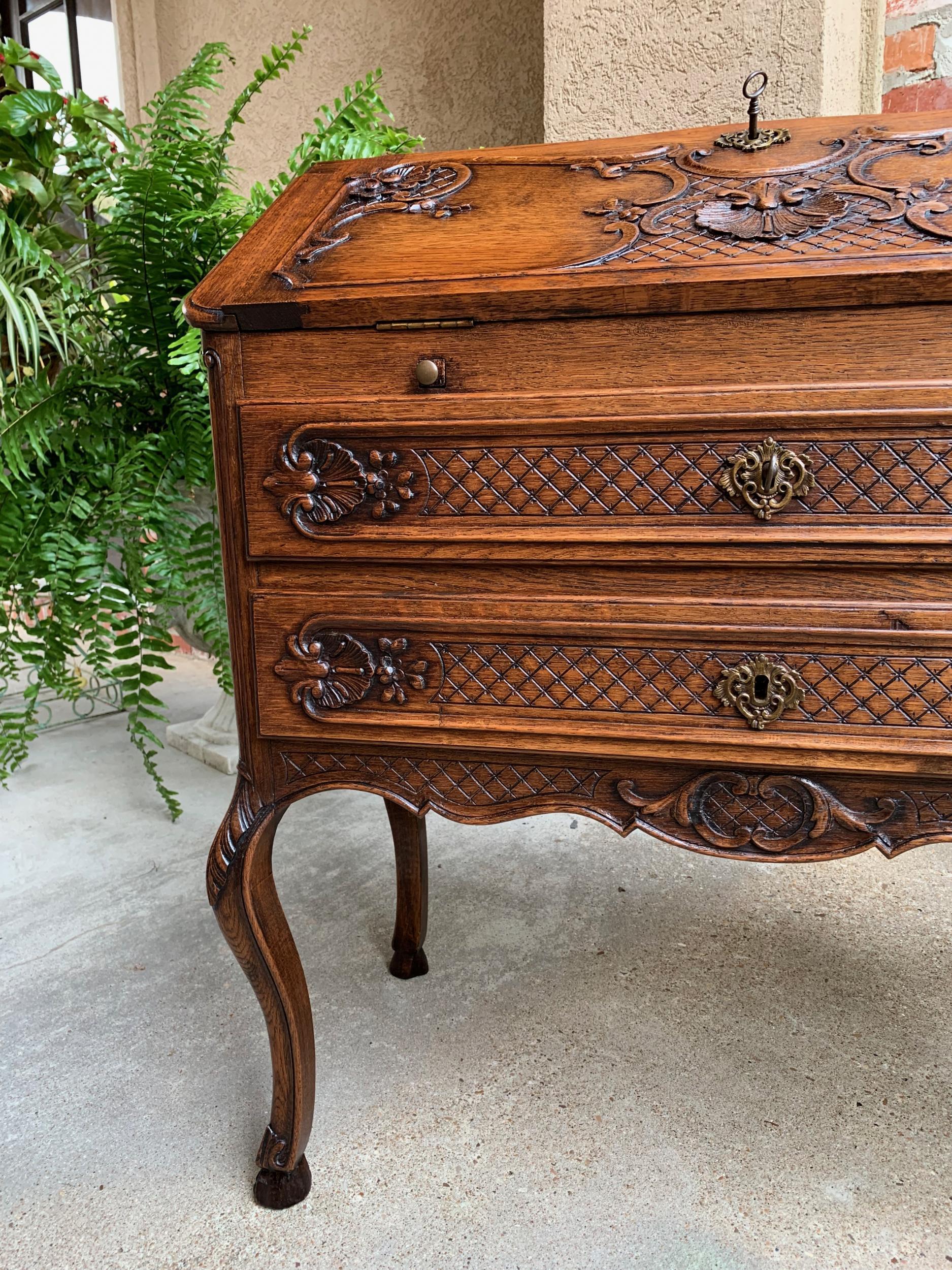 Antique French Carved Oak Secretary Desk Bureau Drop Front Louis XV Style 9