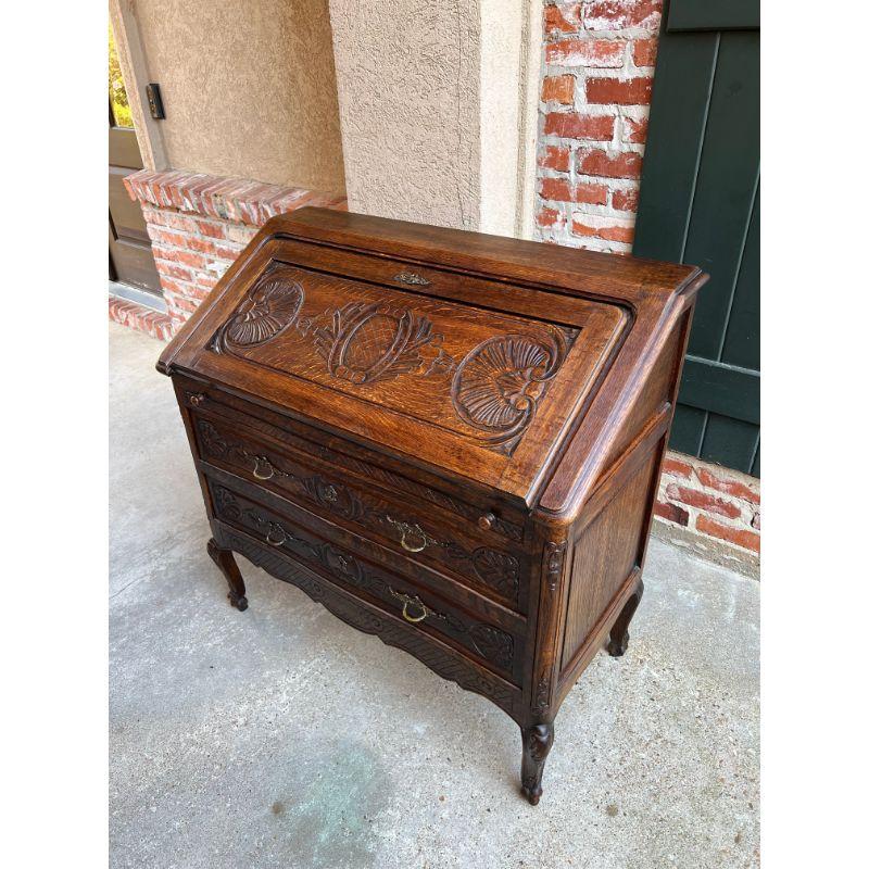 Antique French Carved Oak Secretary Desk Bureau Drop Front Louis XV Style For Sale 11
